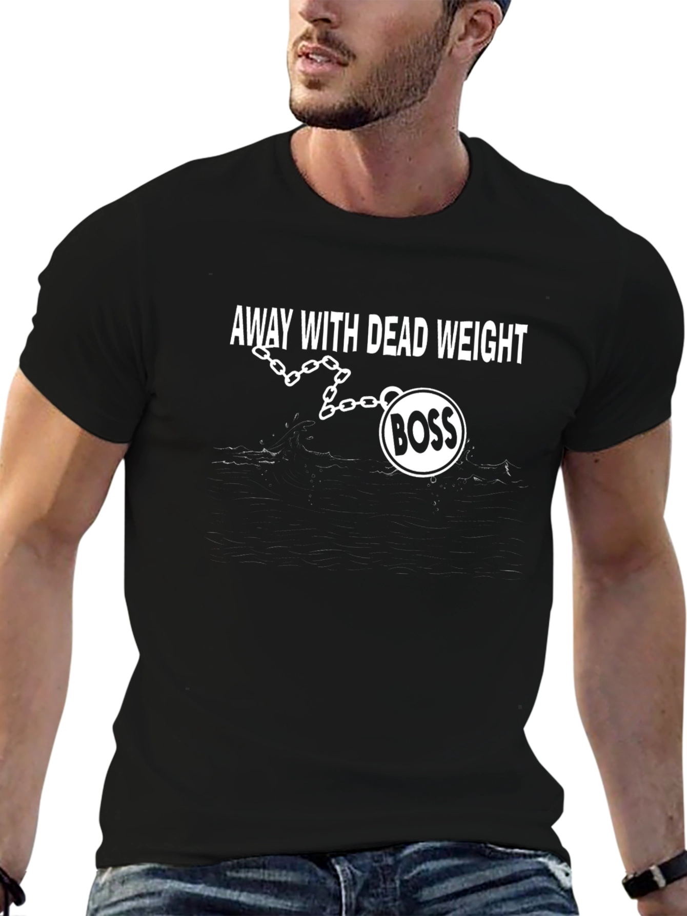 Black Away With Dead Weight BOSS Funny T-Shirt view 6