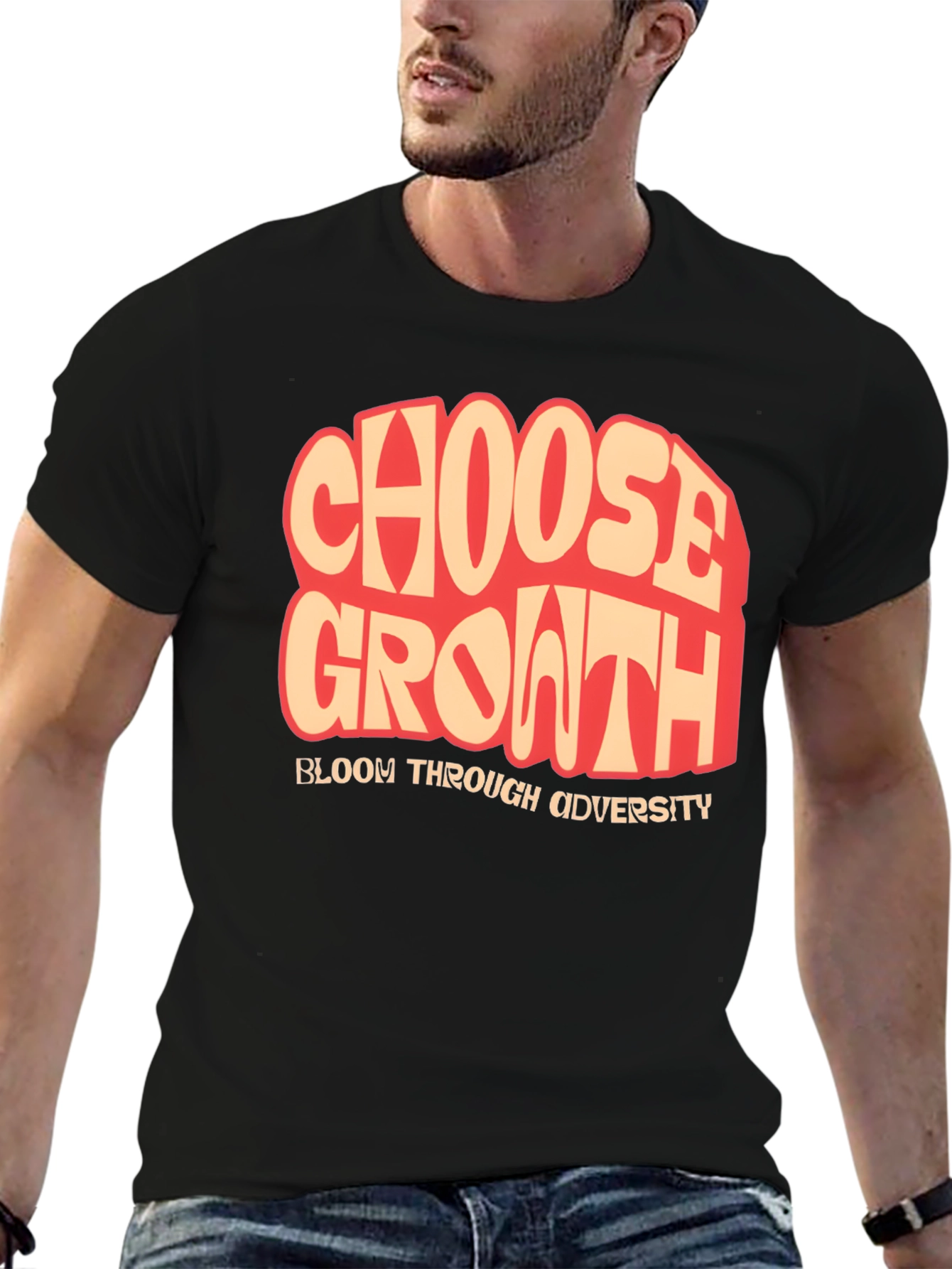 Black Choose Growth T-Shirt: Bloom Through Adversity, Black view 6