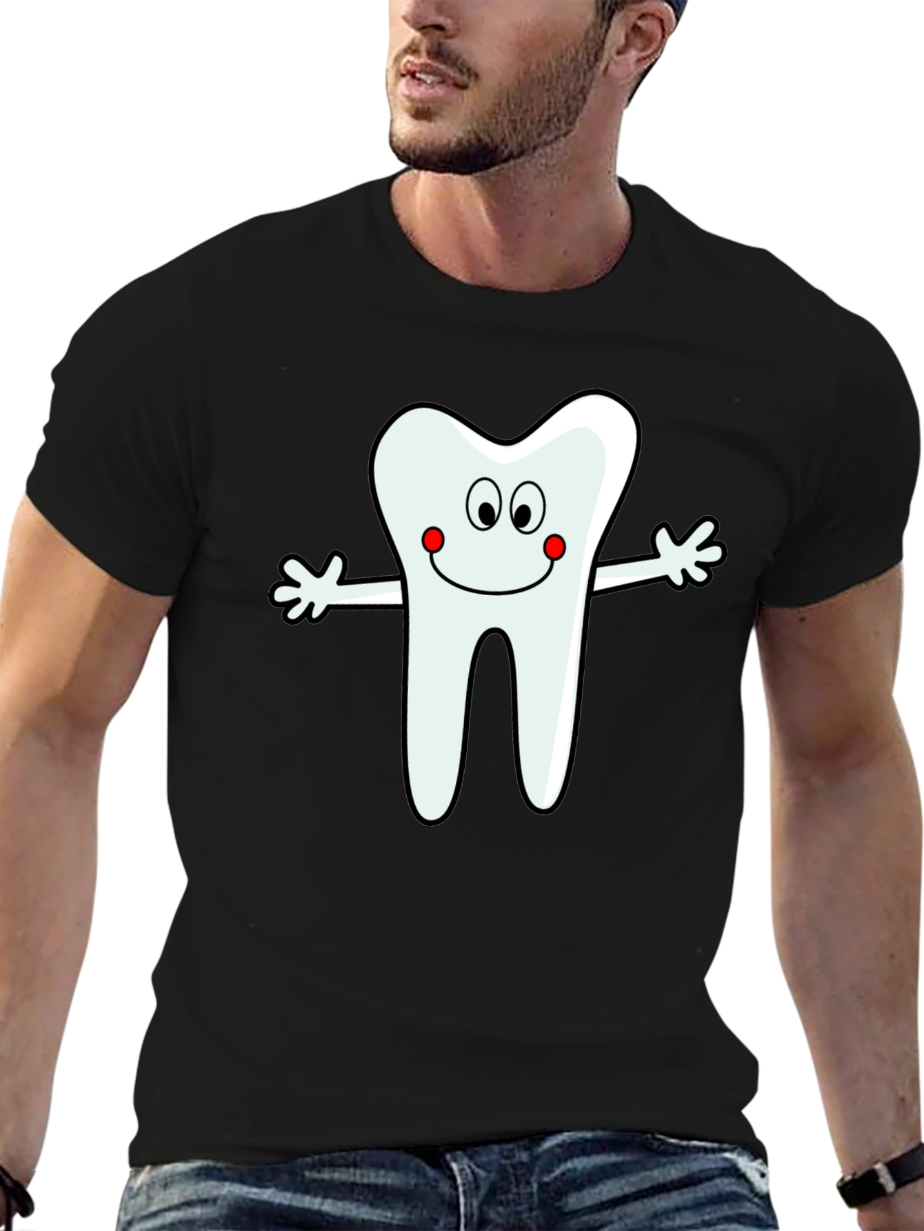 Black Tooth Cartoon Graphic T-Shirt view 6