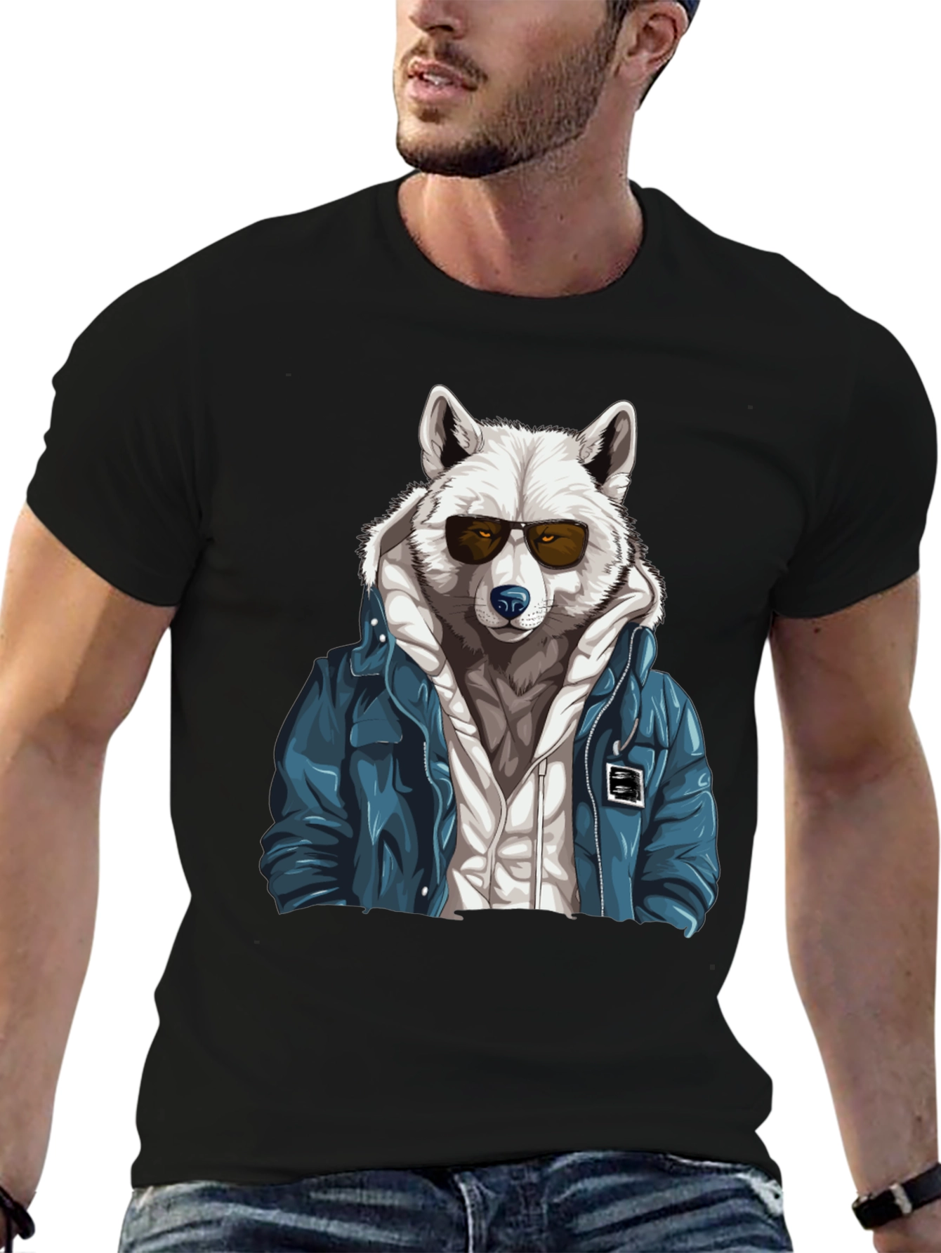 Black Cool Wolf Graphic Tee - Streetwear Style view 6