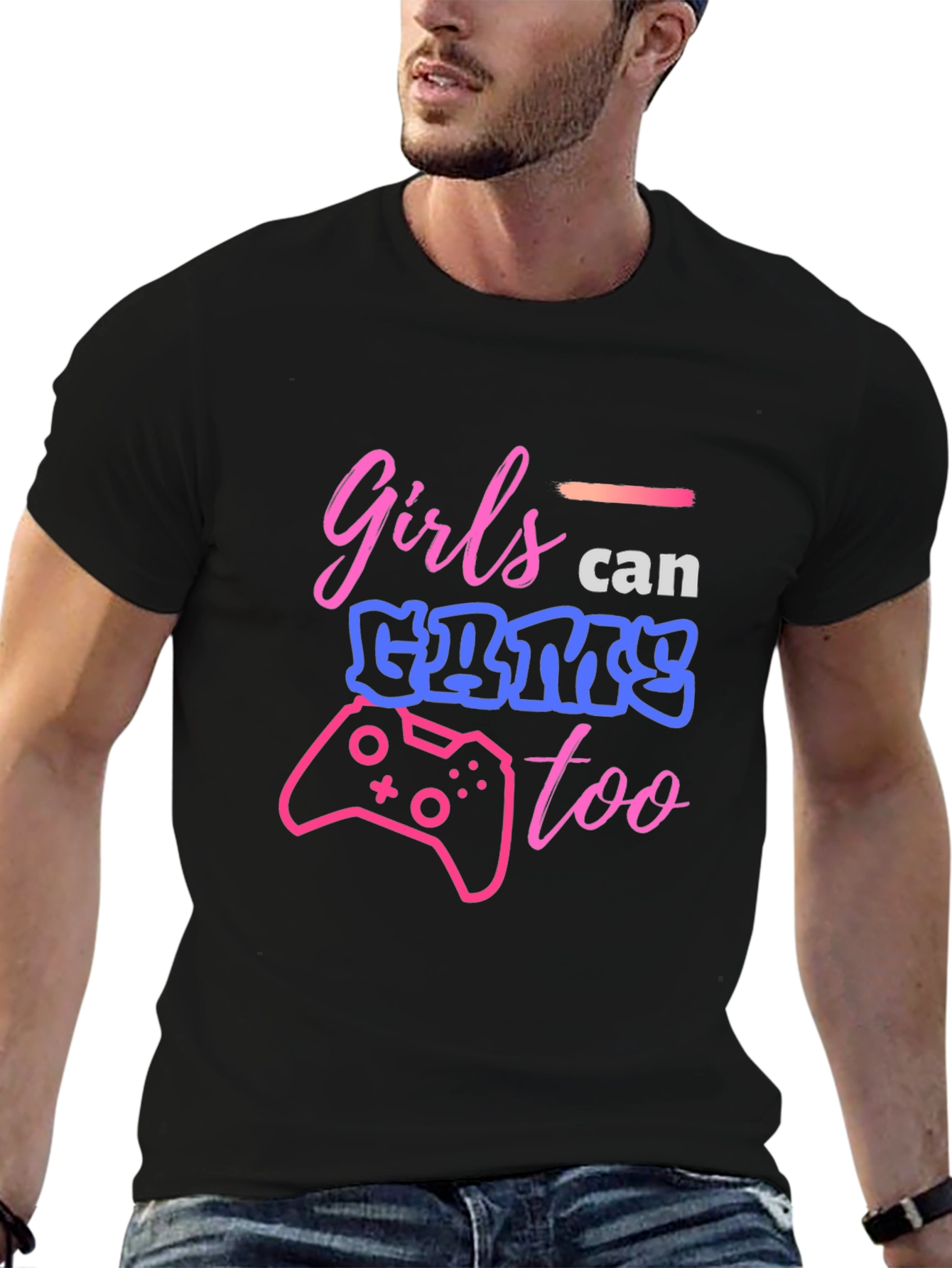 Black Girls Can Game Too Black Graphic Tee view 6