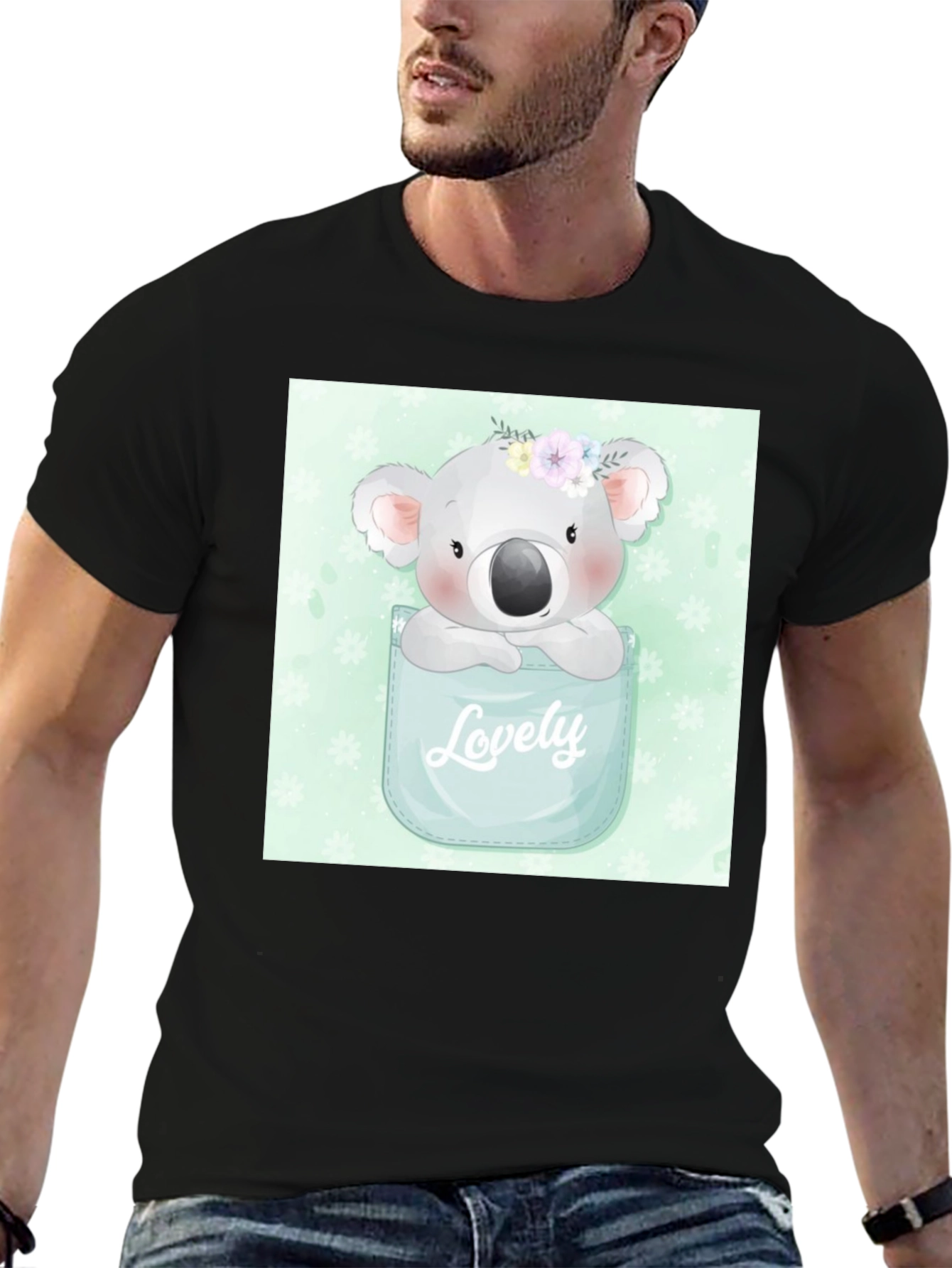 Black Koala 'Lovely' Pocket T-Shirt - Adorable Graphic Tee view 6