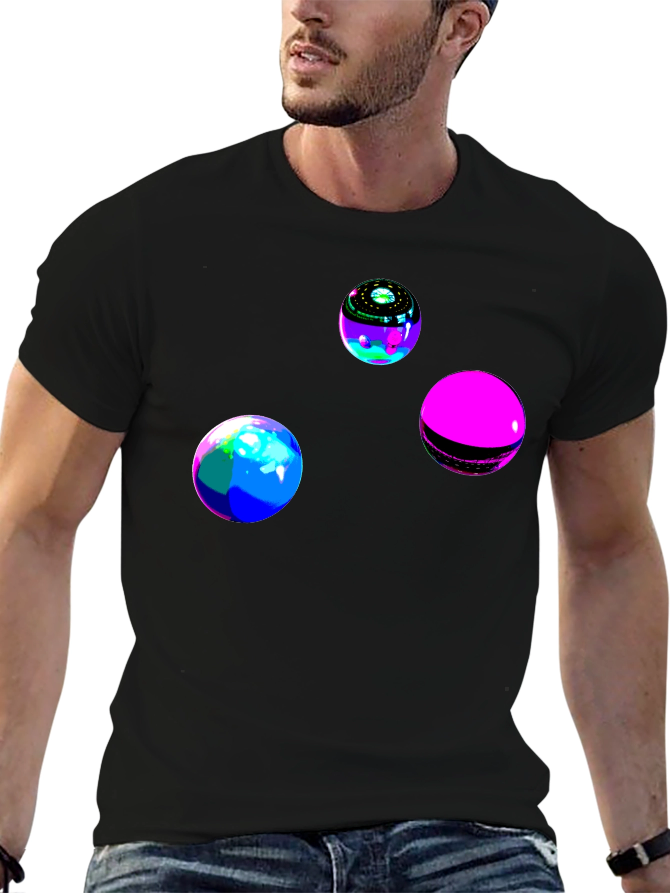 Black Abstract Orb Graphic Black T-Shirt view 6