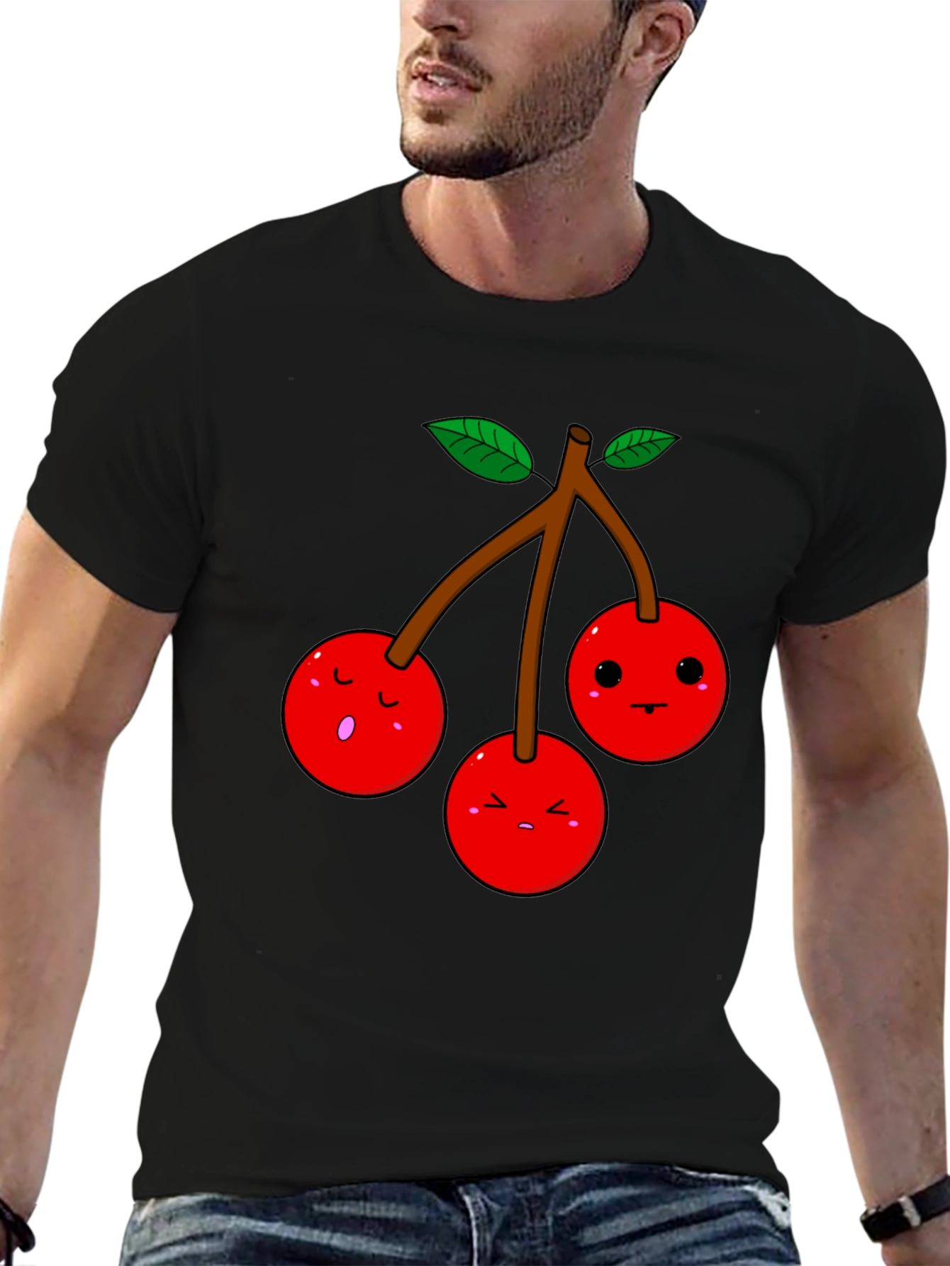 Black Kawaii Cherry T-Shirt - Unisex Funny Fruit Tee view 6