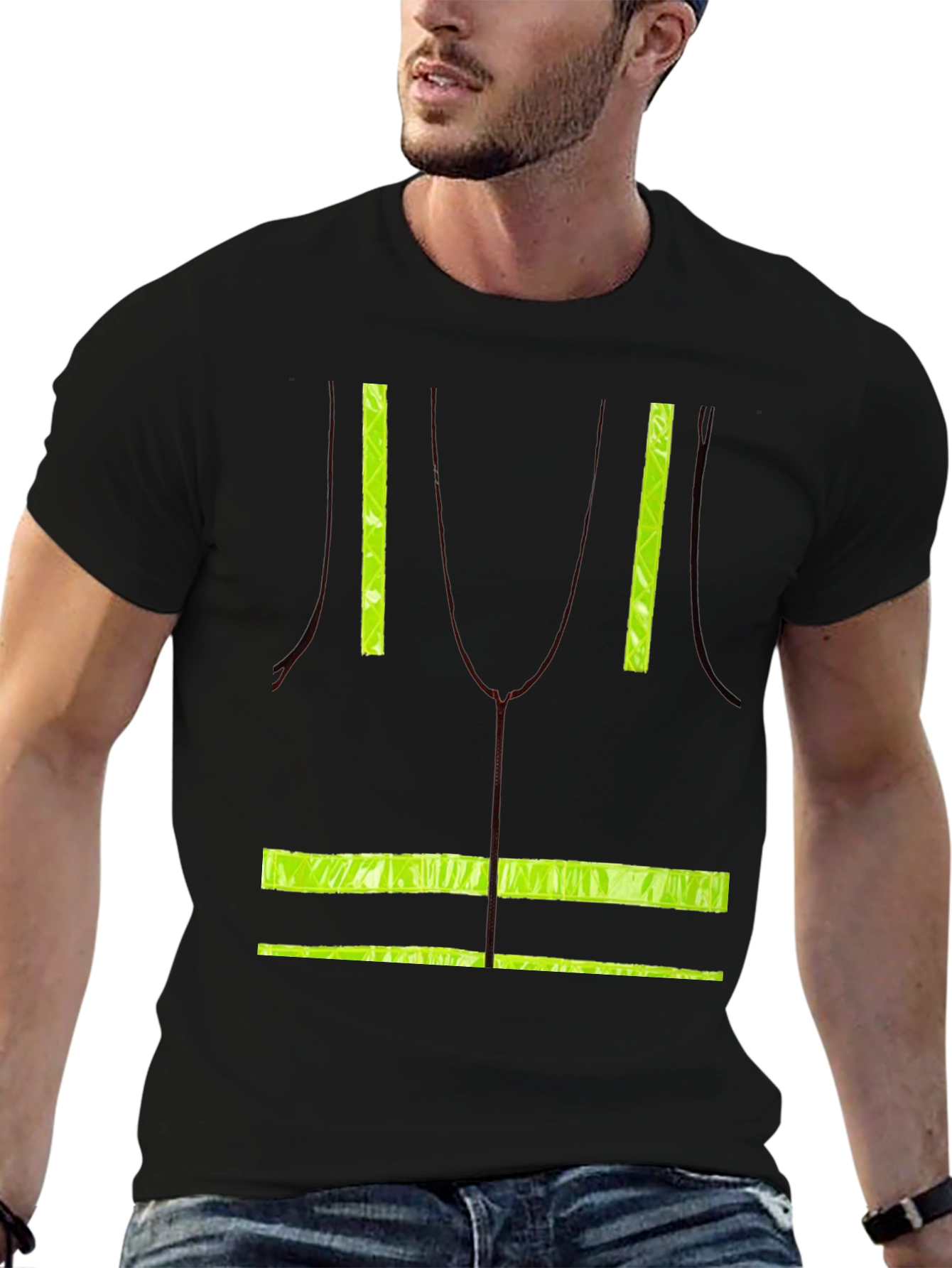 Black Safety Vest Print T-Shirt view 6