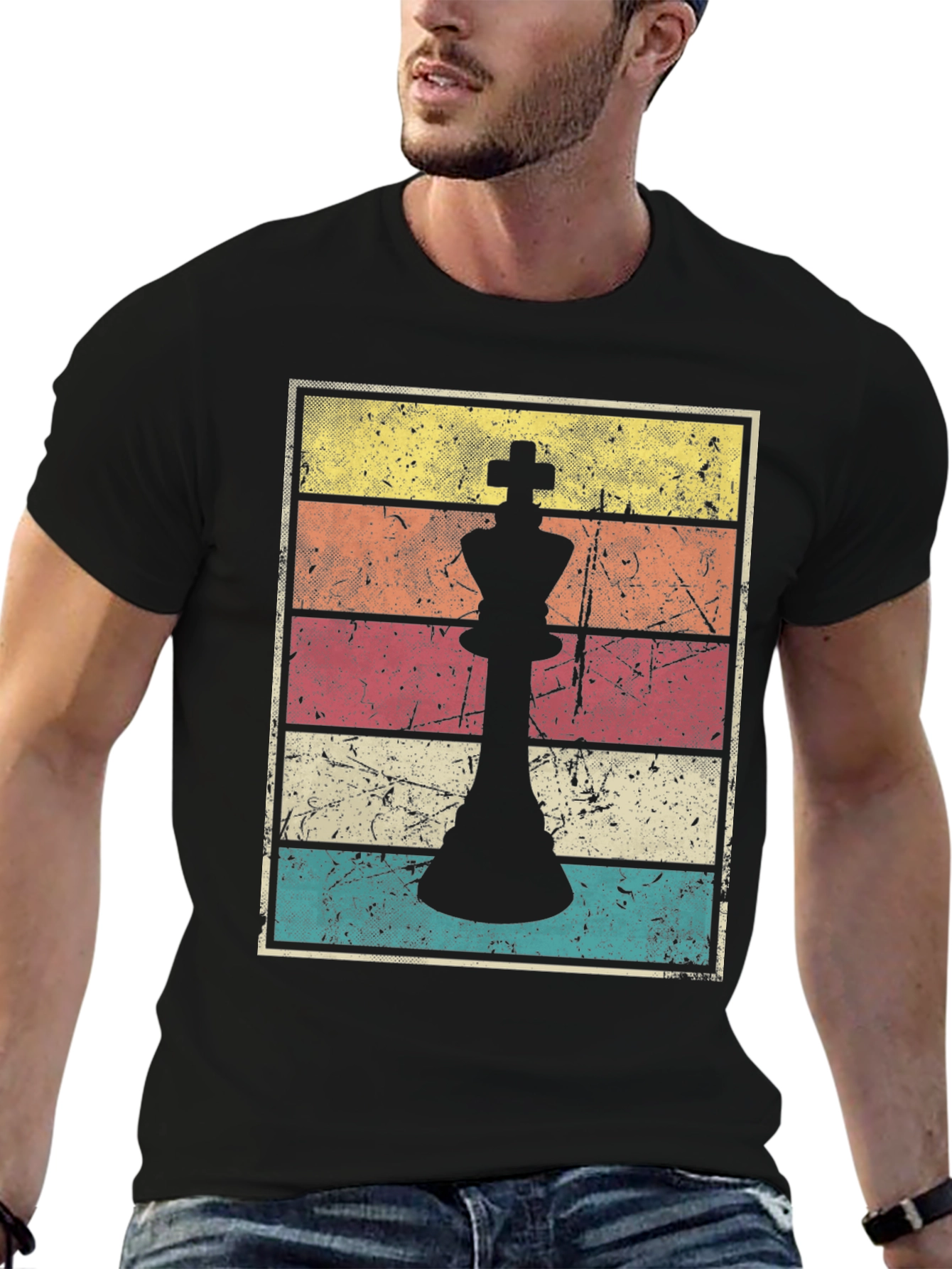 Black Retro Chess King T-Shirt - Vintage Style Tee view 6