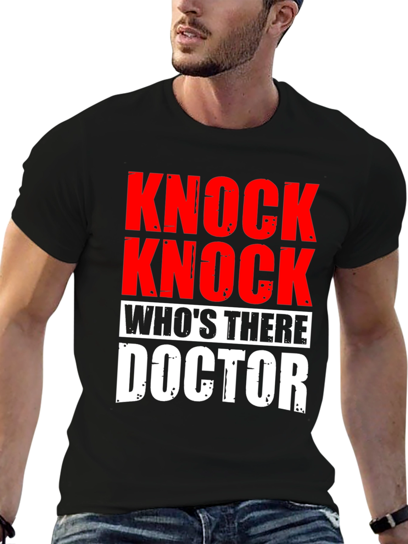 Black Knock Knock Doctor T-Shirt - Humorous Joke Tee view 6