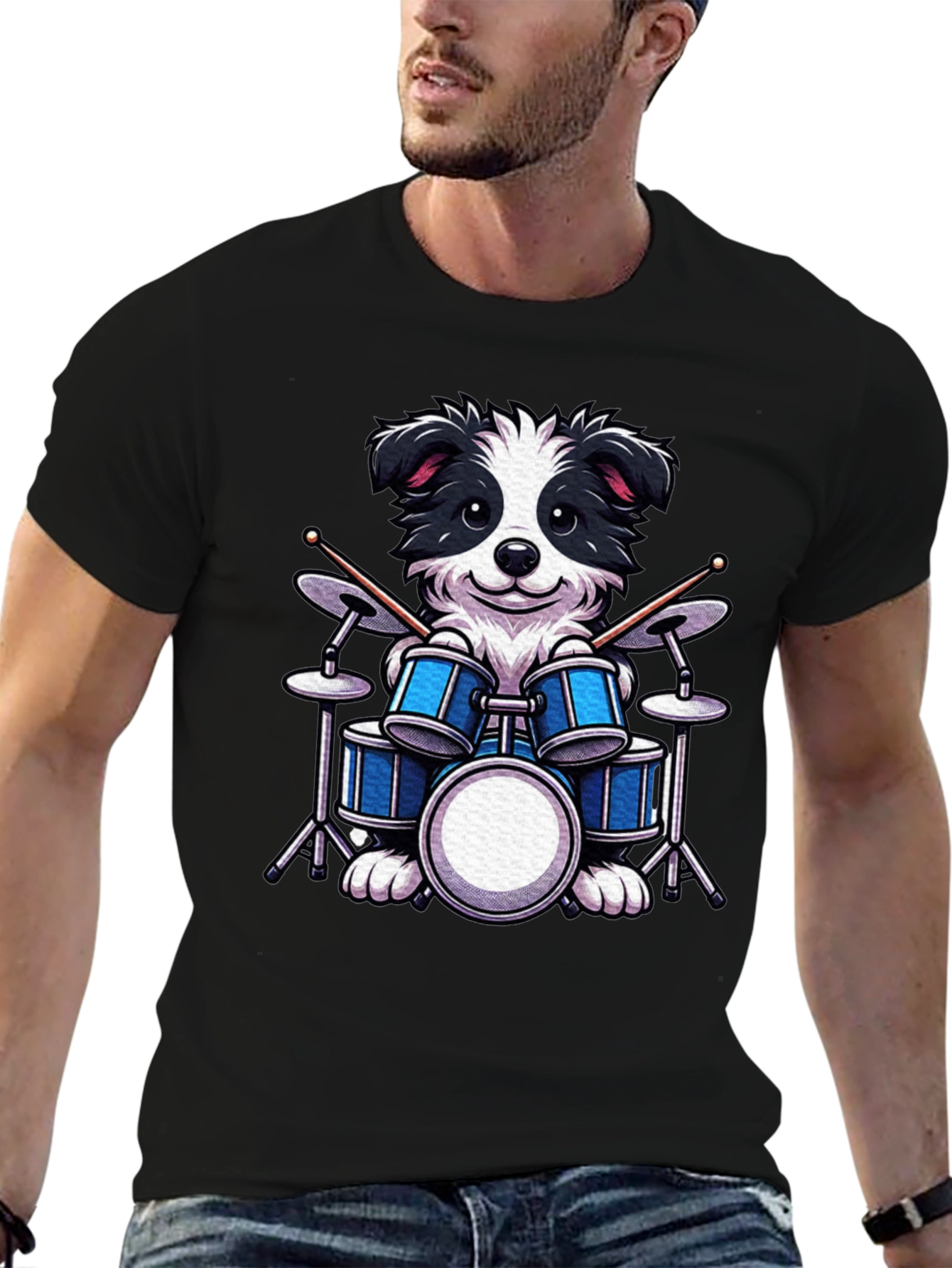 Black Drummer Dog T-Shirt - Black view 6