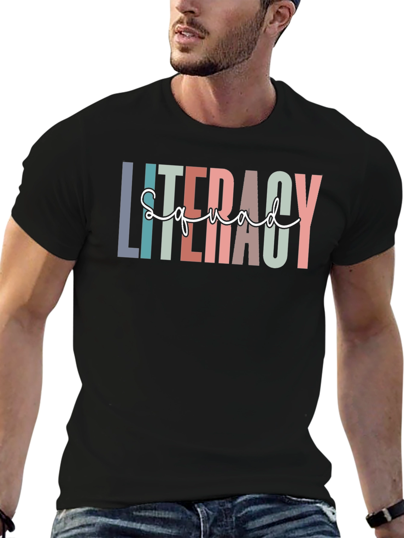 Literacy Squad Graphic T-Shirt - Black Crew Neck Tee - 6