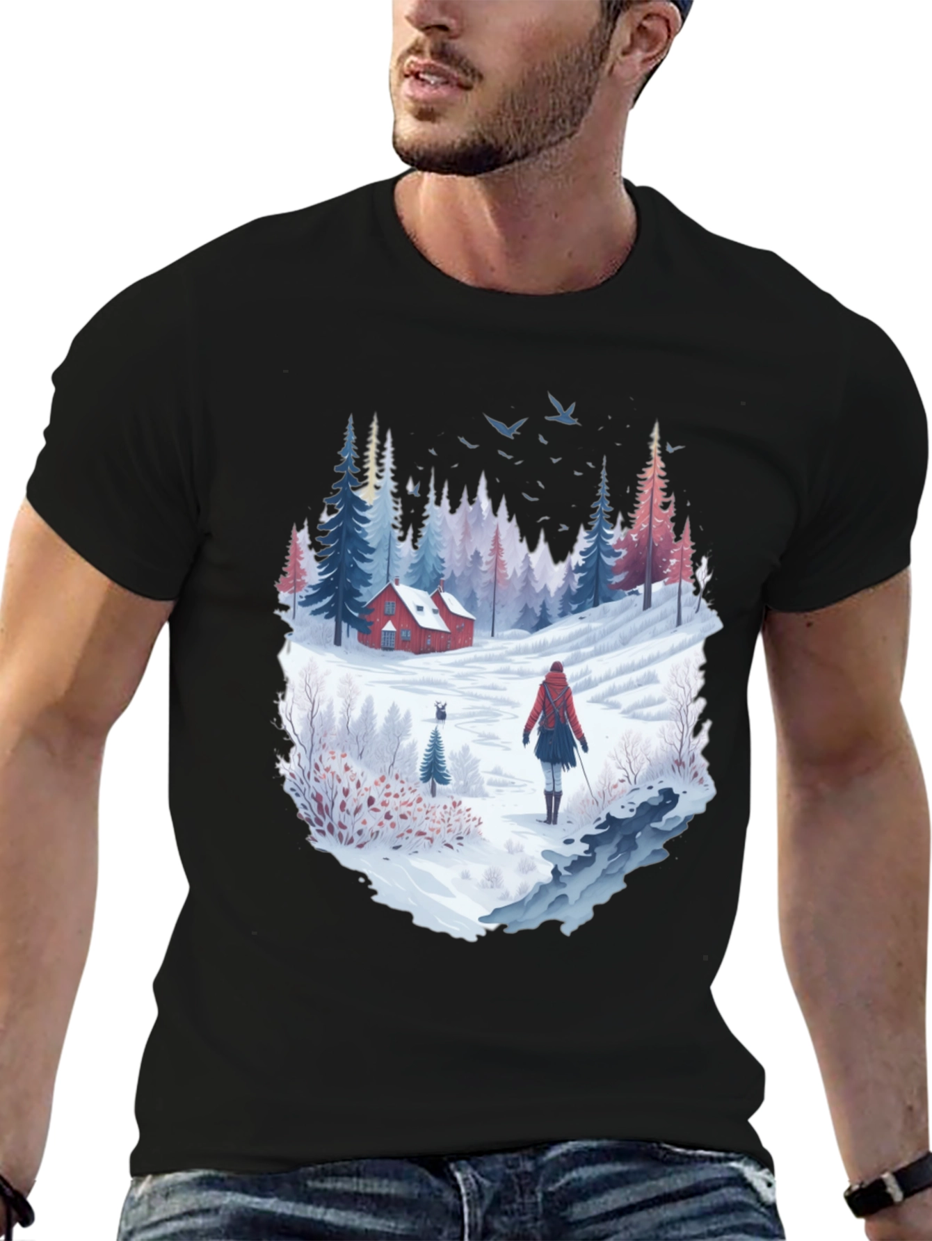 Black Winter Cabin T-Shirt view 6