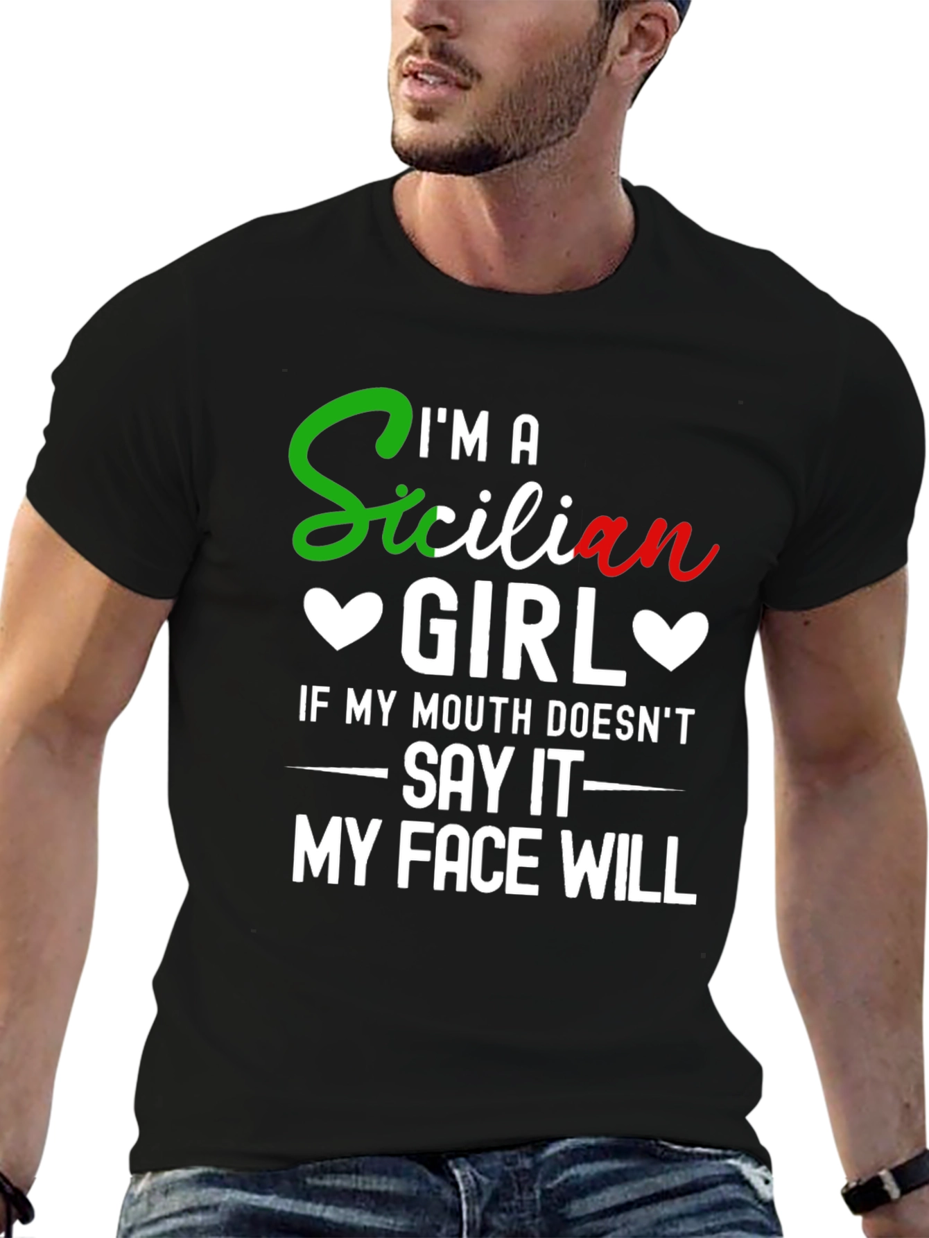 Black I'm a Sicilian Girl Funny T-Shirt view 6