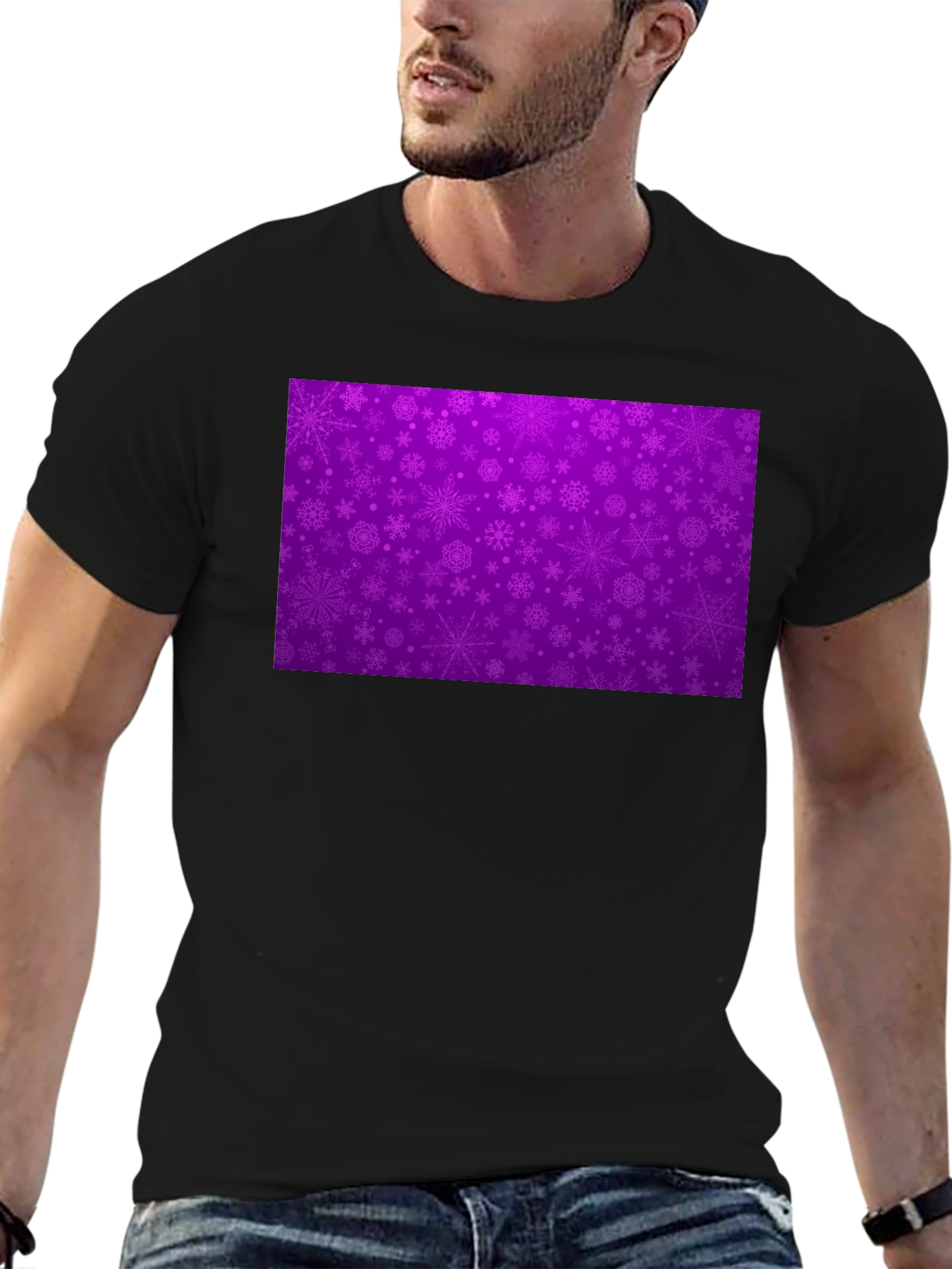 Black Purple Snowflake Pattern T-Shirt view 6
