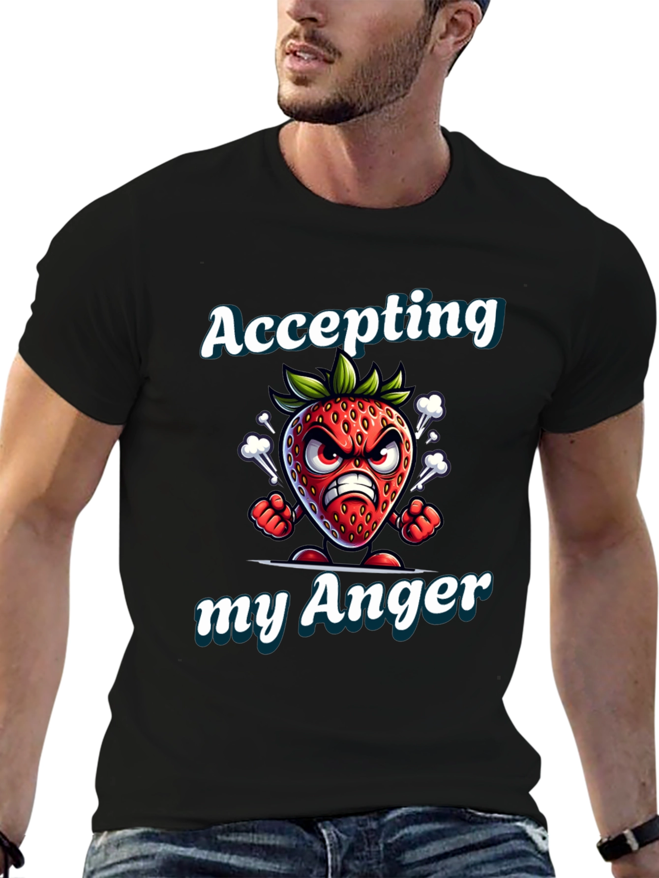 Black Accepting My Anger Strawberry Graphic T-Shirt view 6