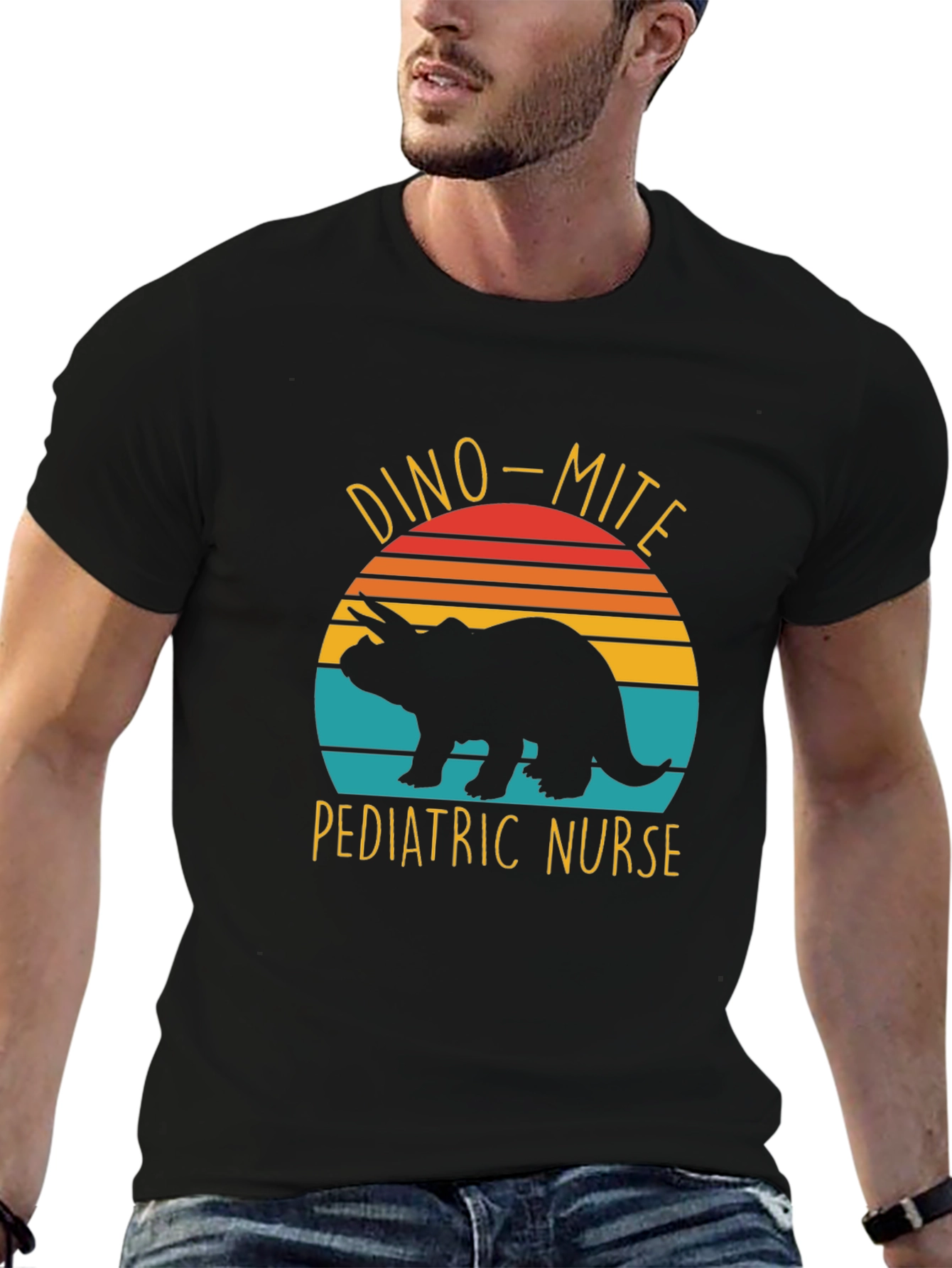 Black Dino-Mite Pediatric Nurse T-Shirt view 6