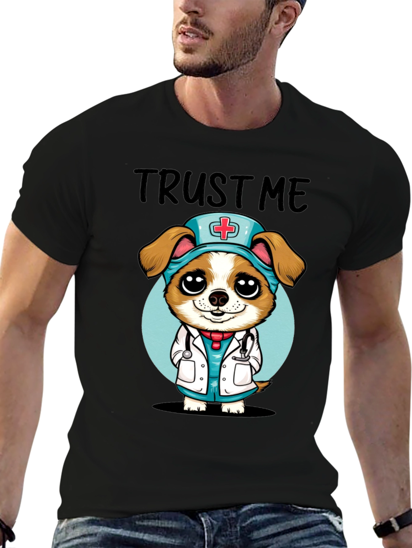 Black Trust Me, I'm a Dog-tor! Novelty T-Shirt view 6