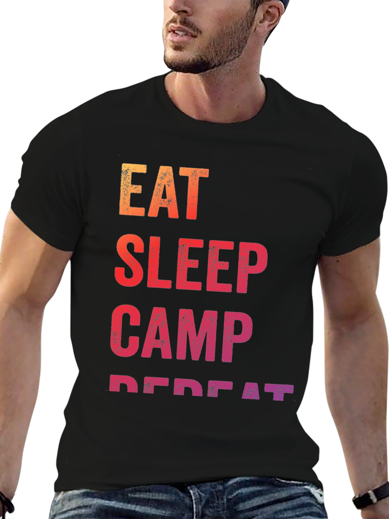 Black Eat Sleep Camp Repeat Graphic Tee view 6