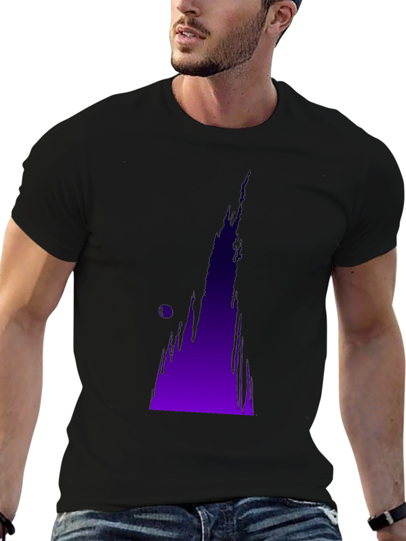 Black Abstract Purple Drip Design Black T-Shirt view 6