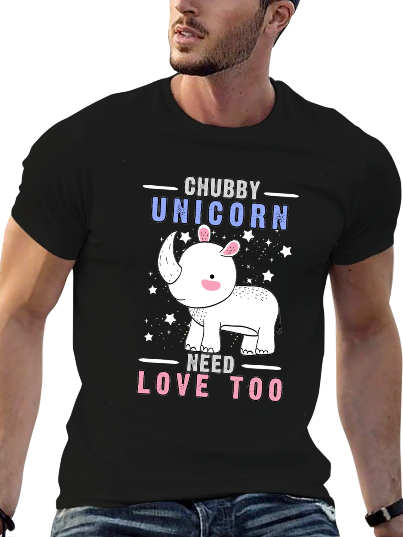 Black Chubby Unicorn Graphic Tee - Men's Black T-Shirt view 6