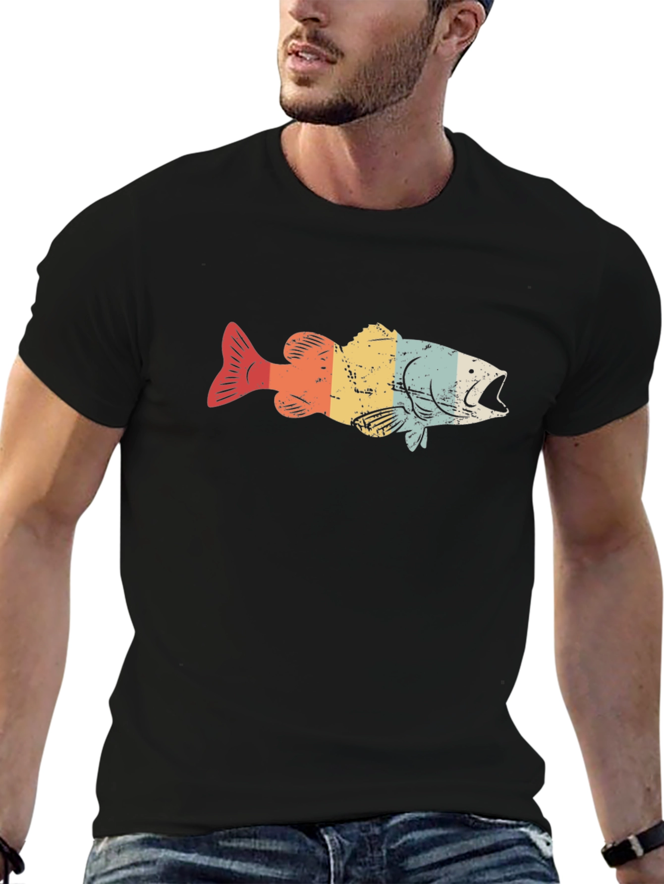 Black Retro Fish Graphic T-Shirt - Vintage Style Design view 6