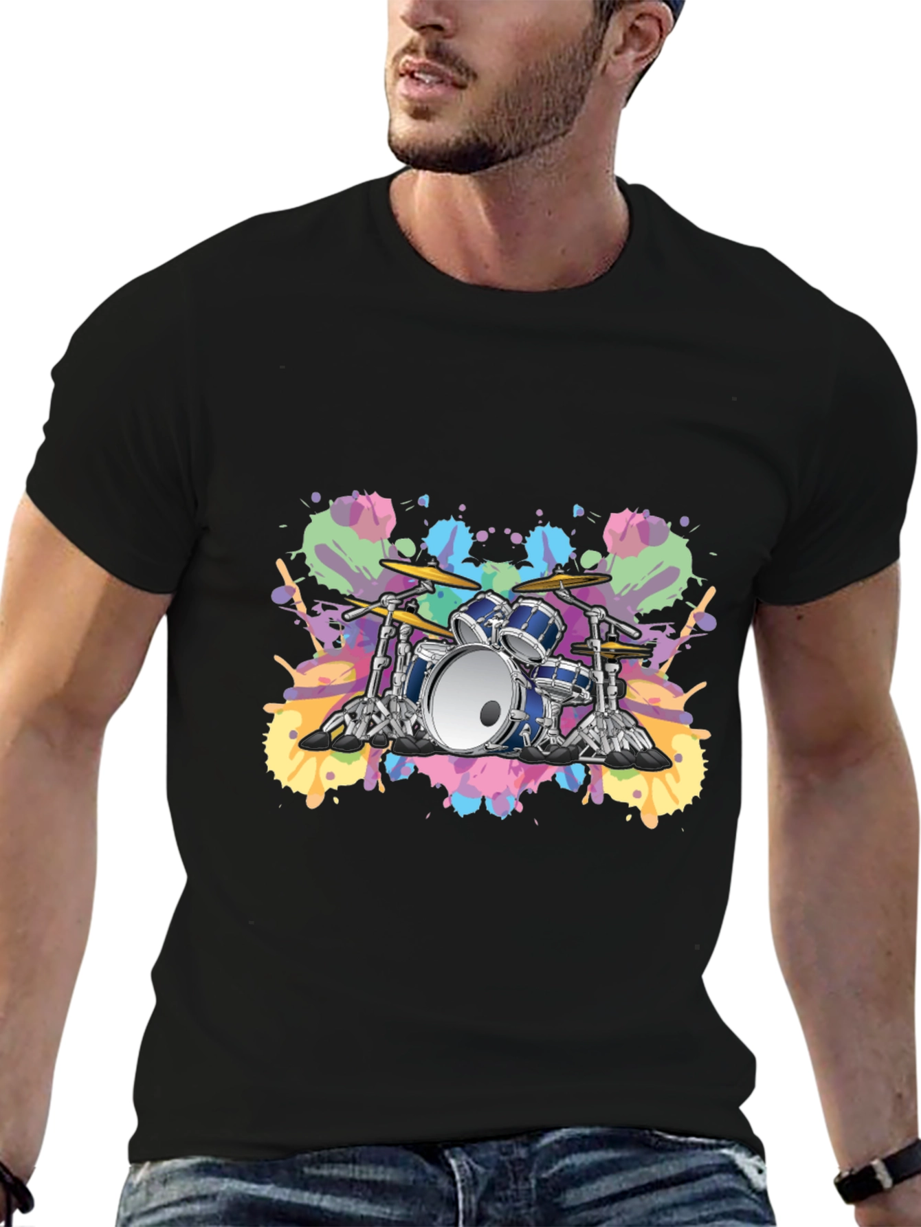 Black Drum Set Graphic Tee - Musician's Style view 6