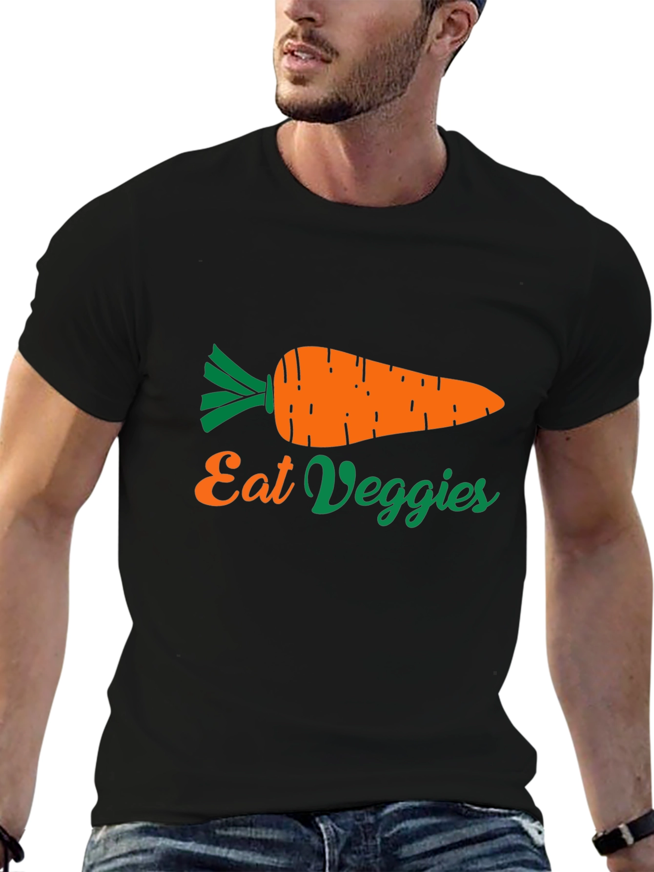 Black Eat Veggies Carrot Graphic Tee - Unisex view 6