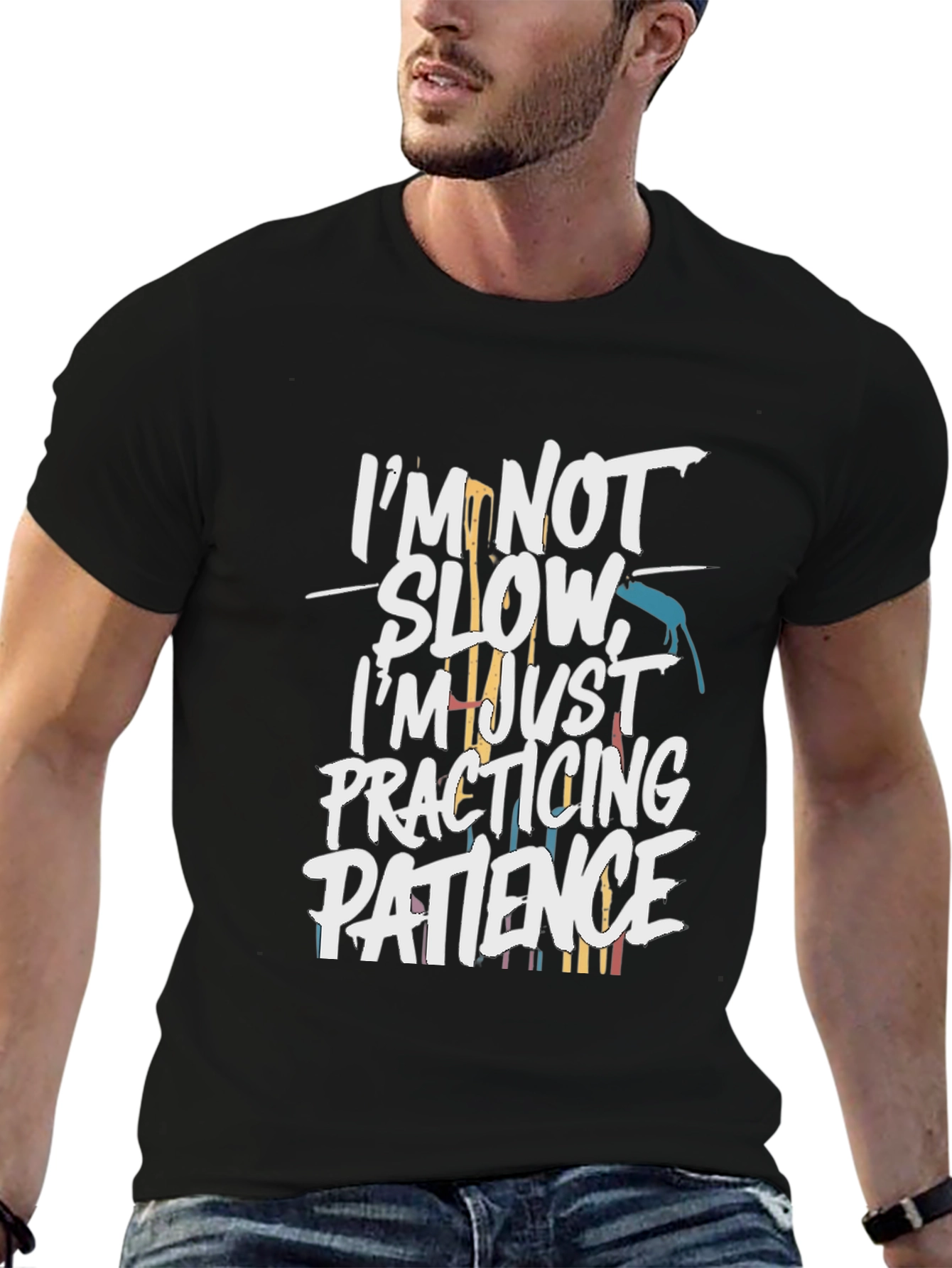Black Funny Patience T-Shirt for Men view 6