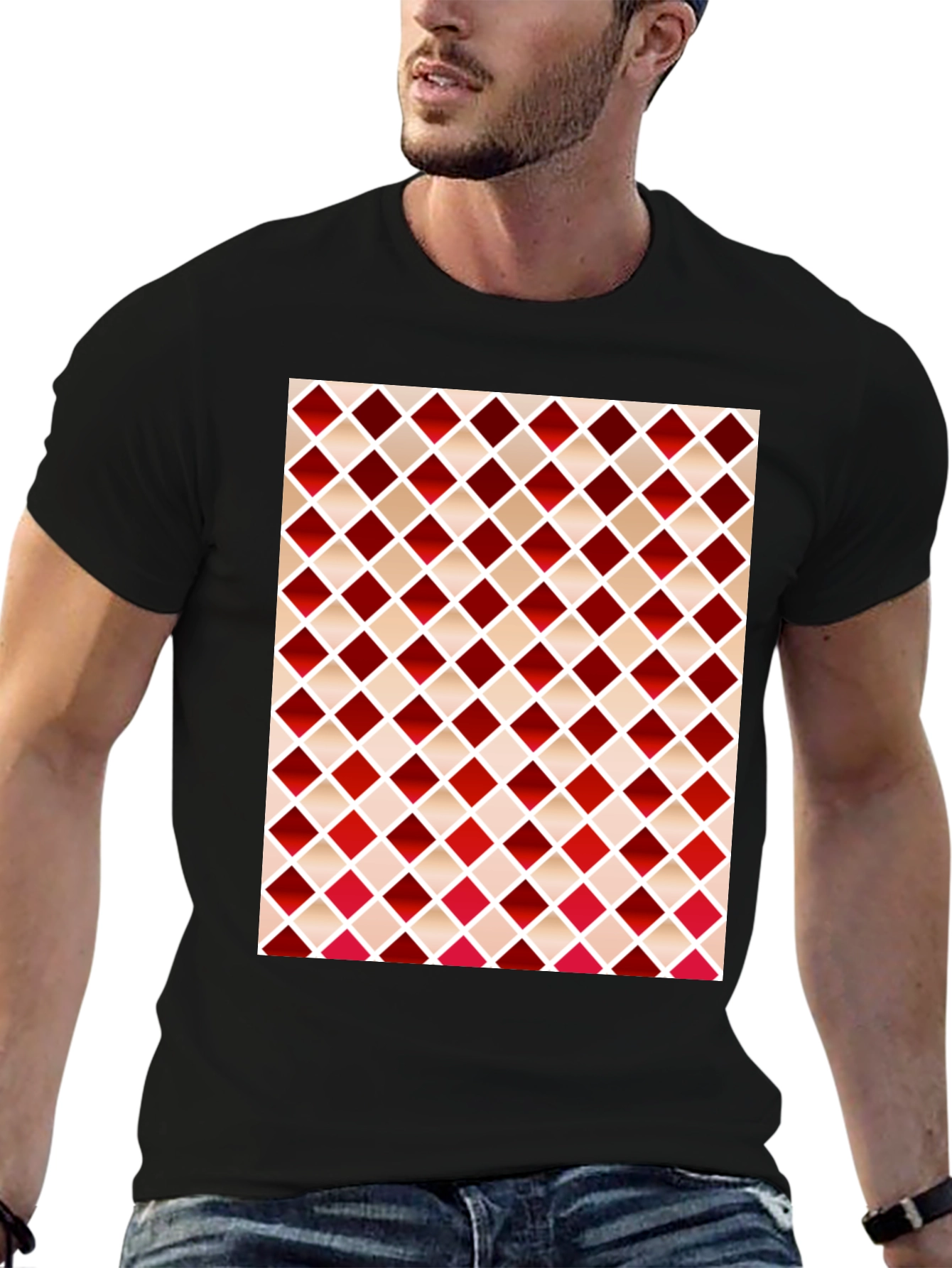Black Stylish Diamond Pattern T-Shirt view 6