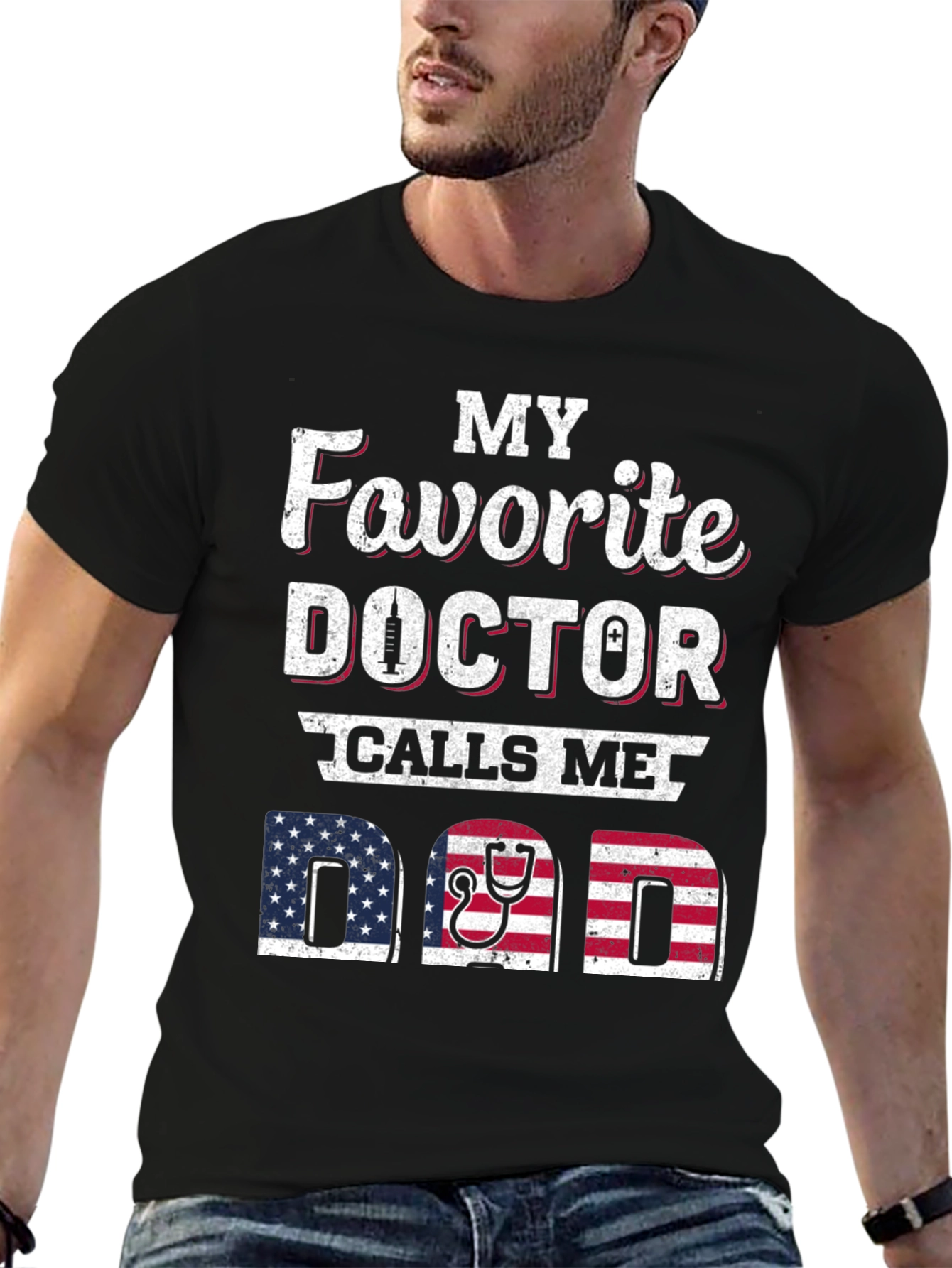 Black My Favorite Doctor Calls Me Dad T-Shirt view 6