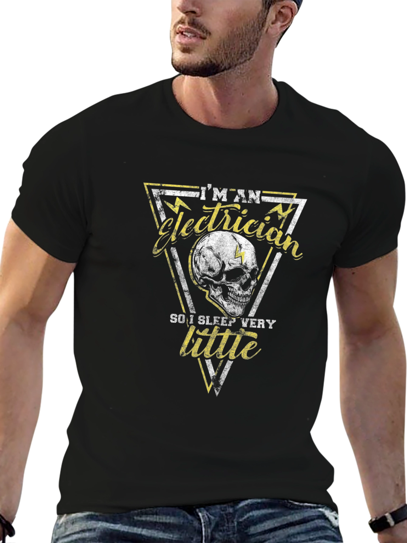 Black Electrician Skull Graphic T-Shirt view 6