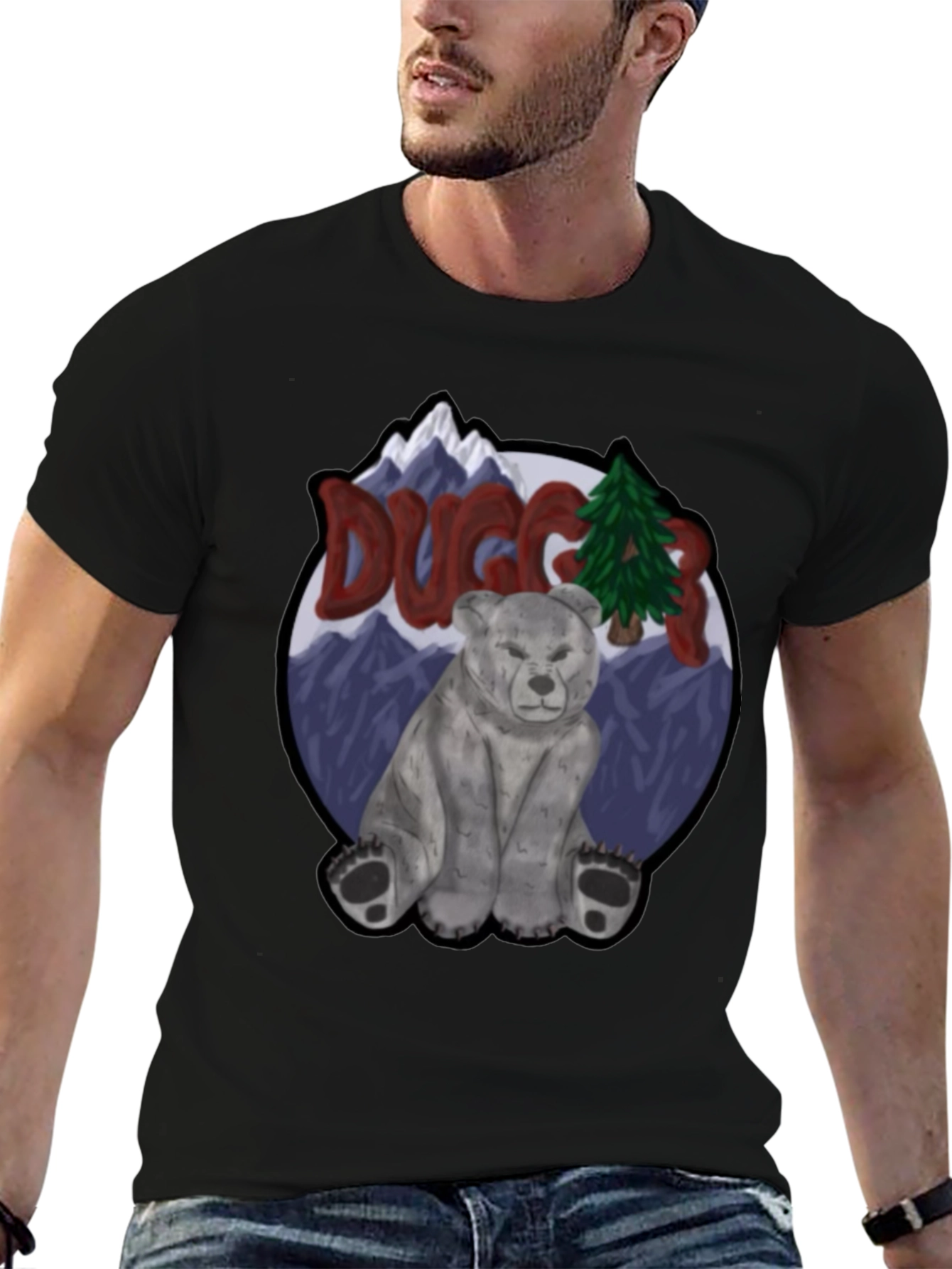 Black Duggar Bear Graphic Tee - Mountain Scene view 6