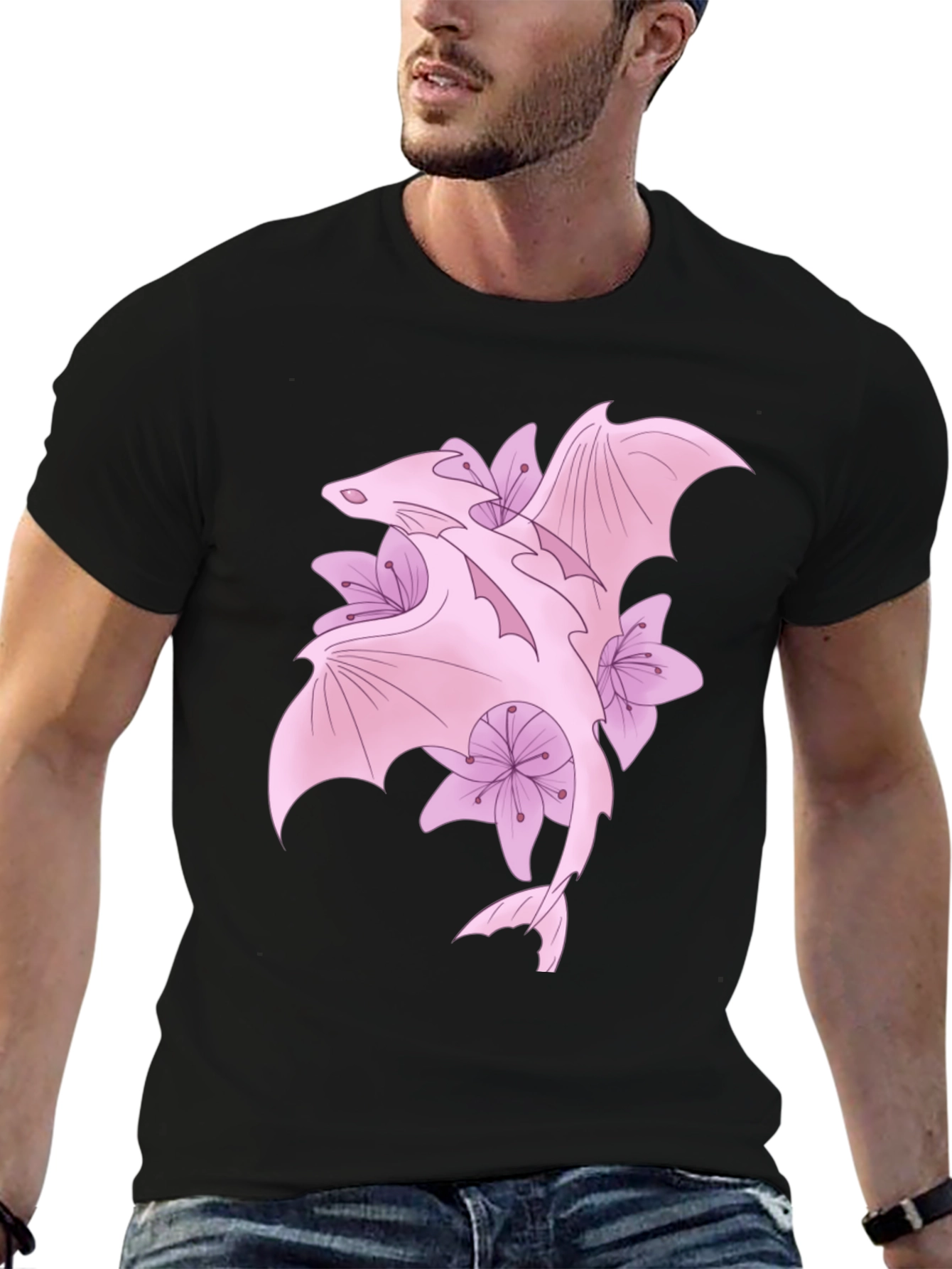 Black Dragon & Floral Graphic Tee view 6