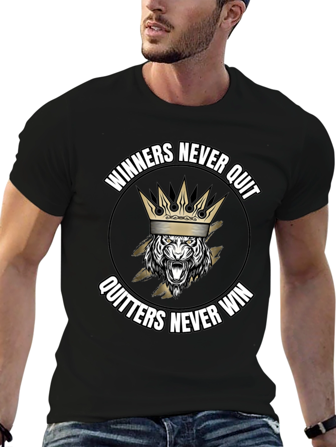 Black Winners Never Quit Graphic T-Shirt view 6