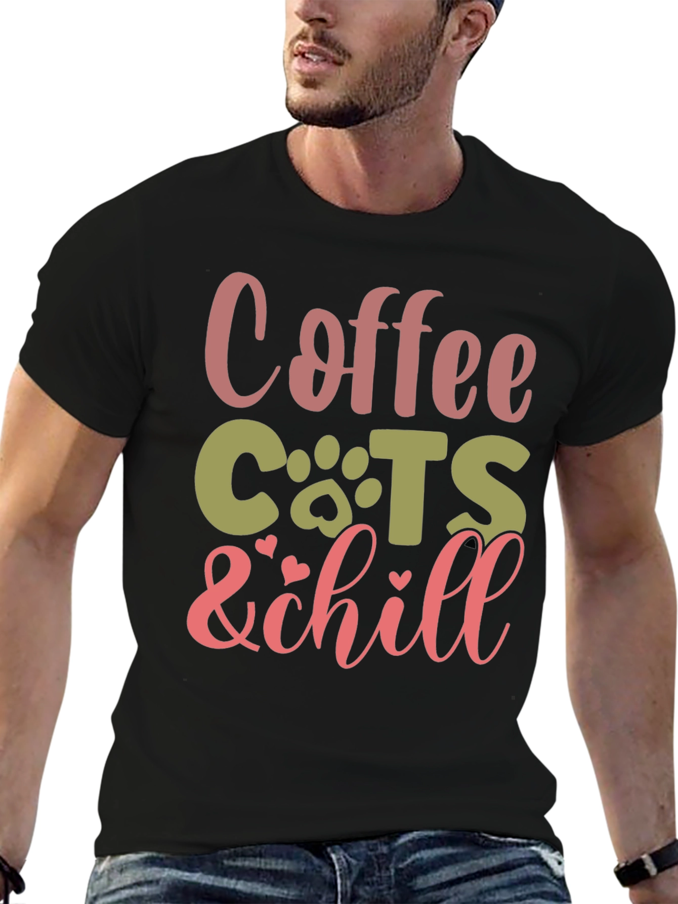 Black Coffee Cats & Chill Black Graphic Tee view 6