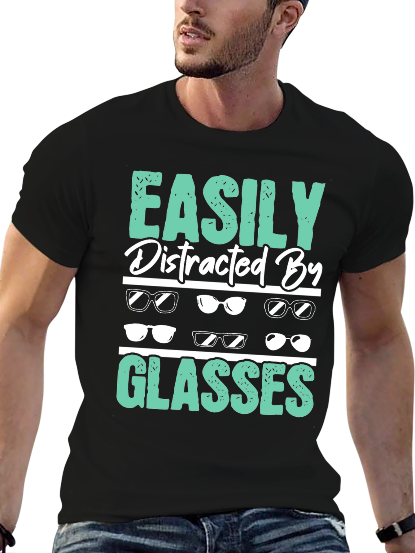 Black Easily Distracted By Glasses T-Shirt view 6