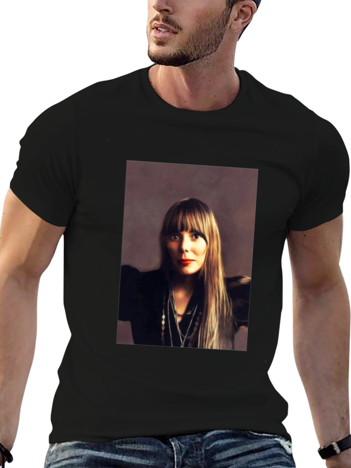 Black Joni Mitchell Portrait Black T-Shirt view 6