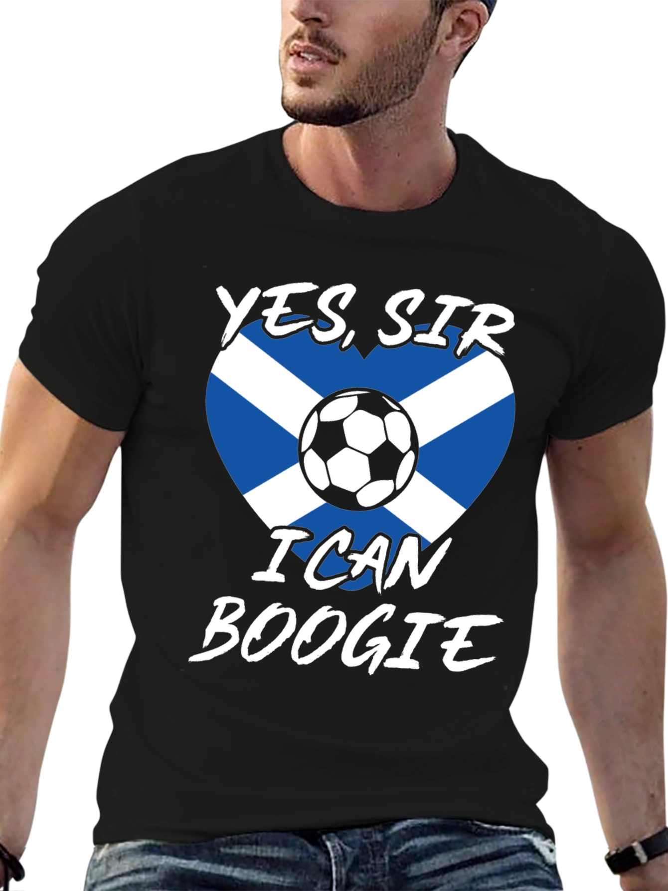 Black Scotland Flag Soccer T-Shirt - Yes Sir, I Can Boogie! view 6