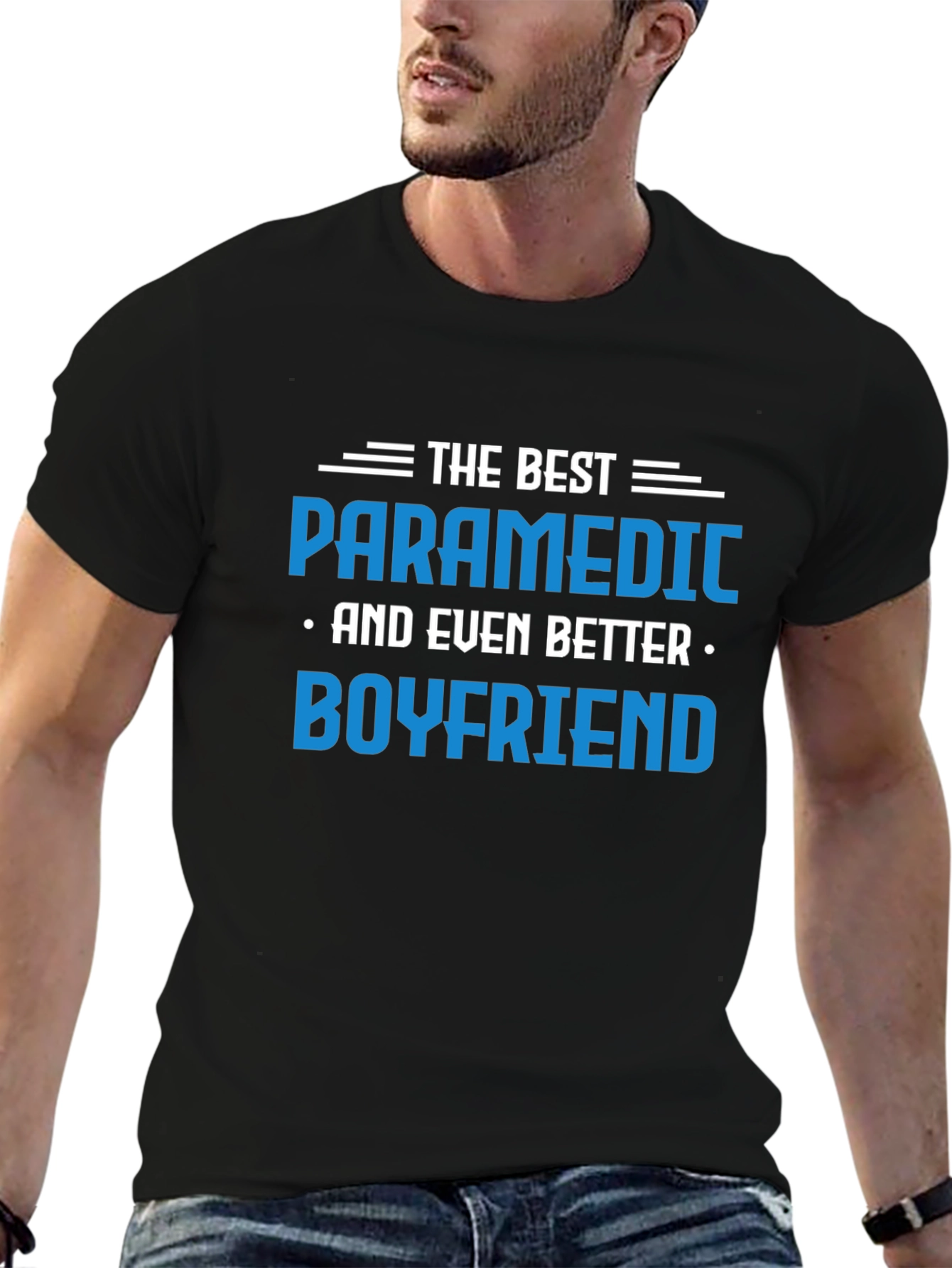 Black Best Paramedic Boyfriend Graphic Tee - Black T-Shirt view 6