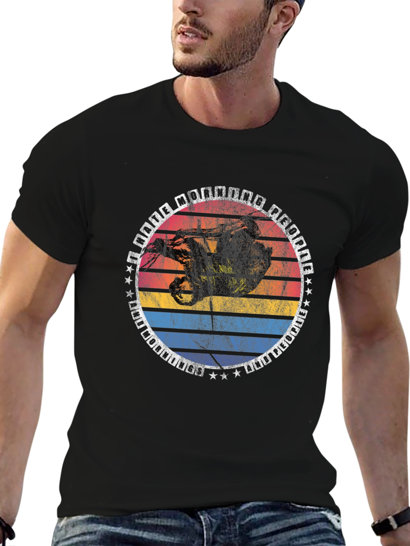 Black Retro Sloth T-Shirt - Cool Animal Graphic Tee view 6