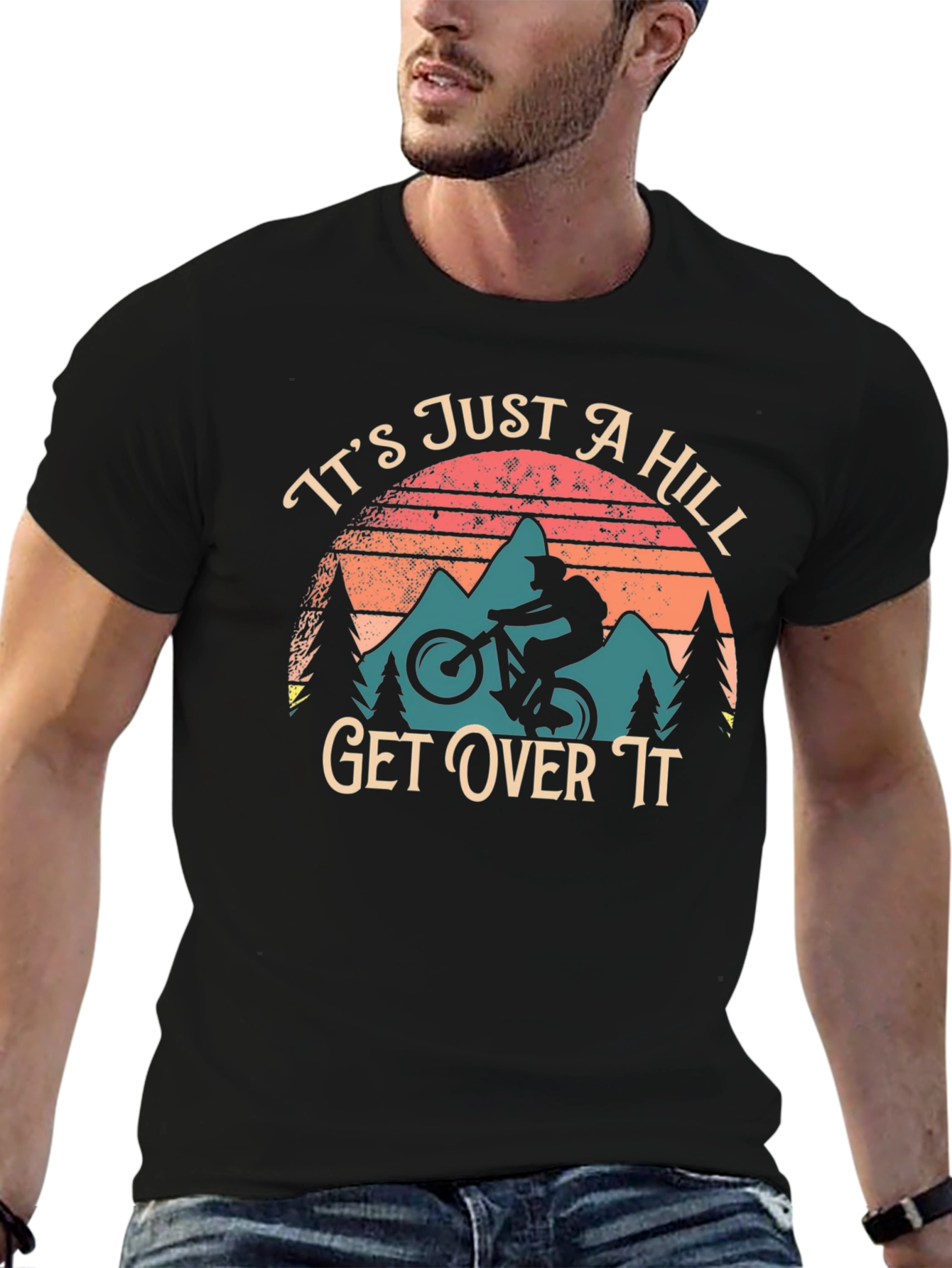 Black It's Just a Hill Get Over It Biker T-Shirt view 6