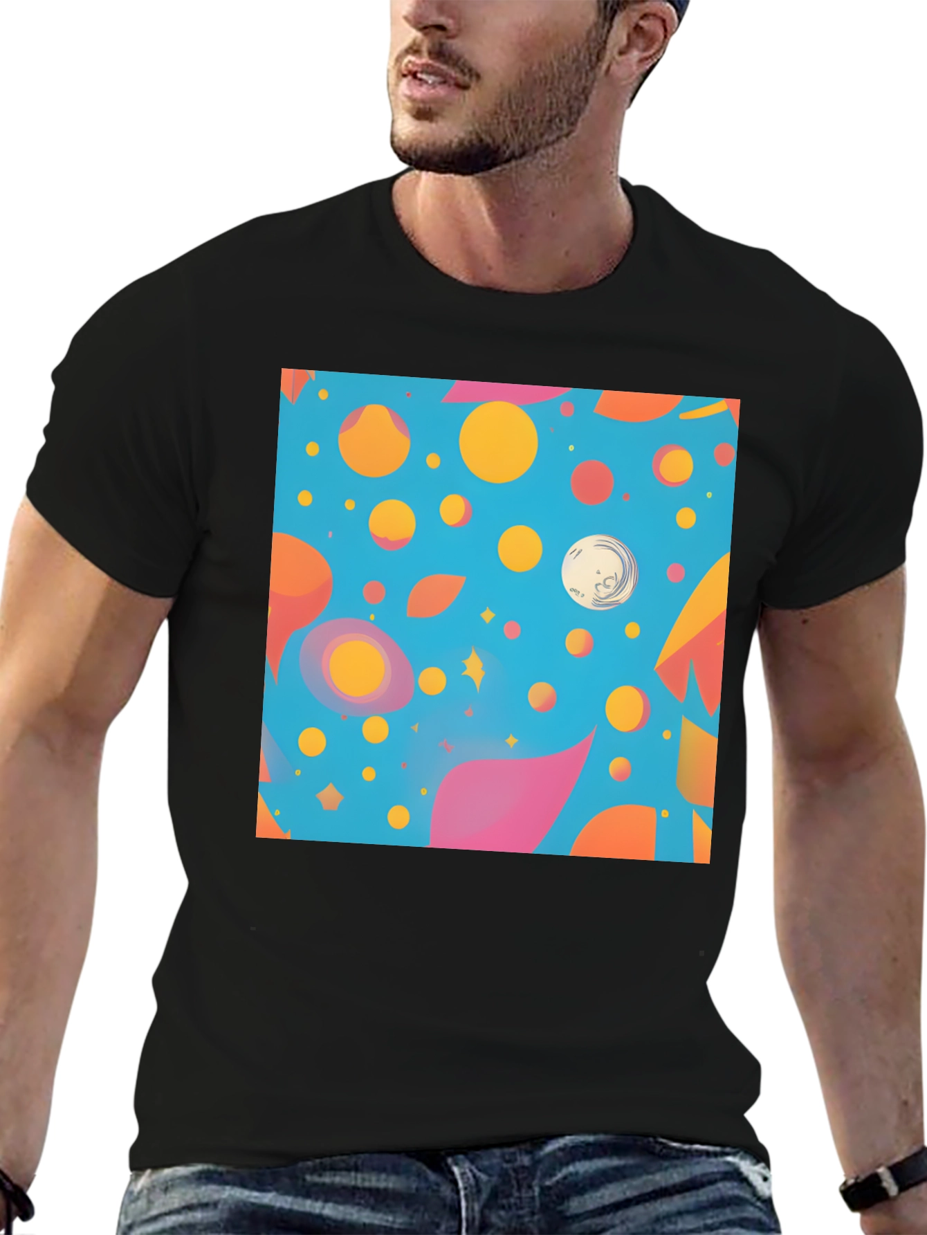 Black Funky Pattern T-Shirt: Colorful Abstract Design view 6
