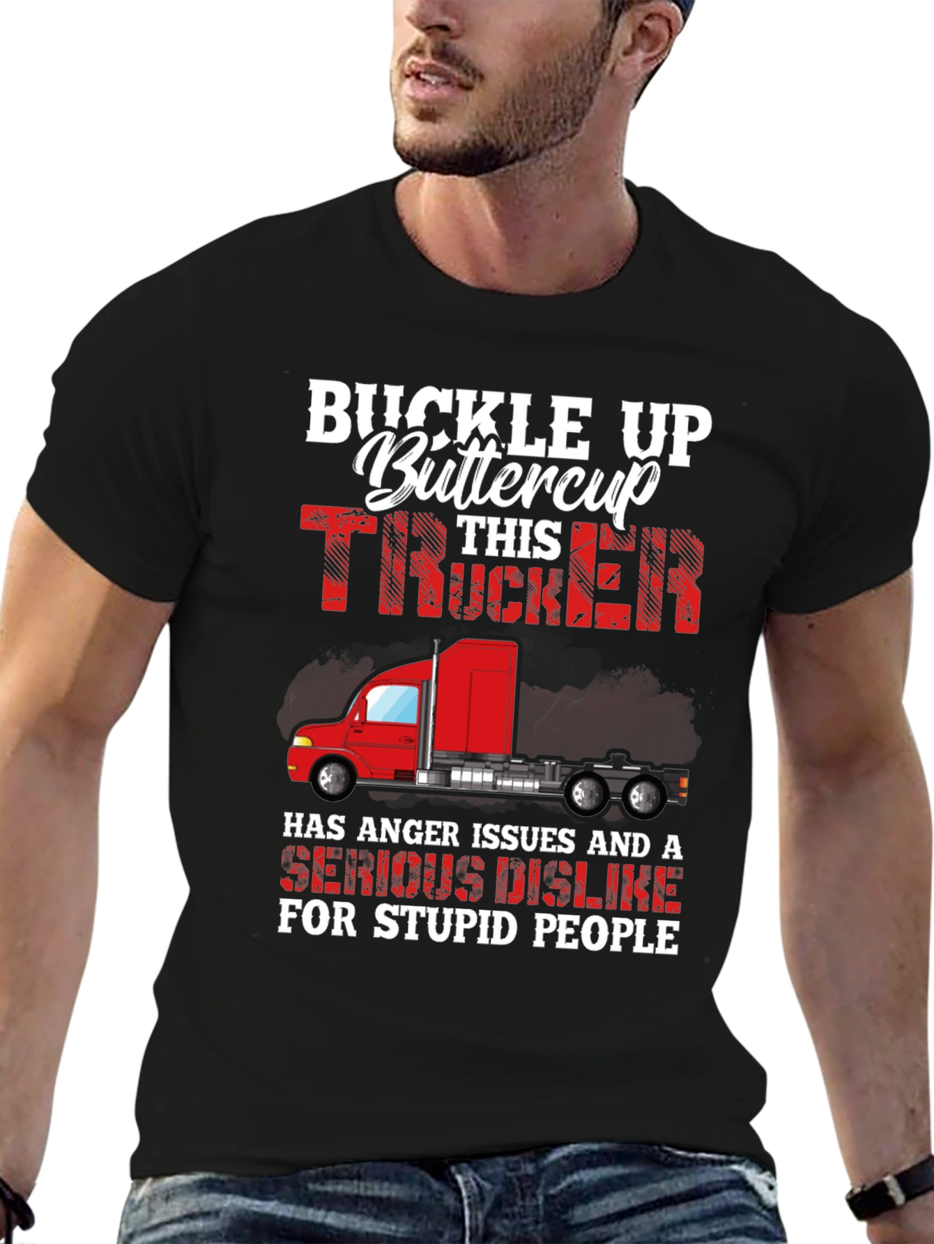 Black Buckle Up Trucker Graphic Tee view 6