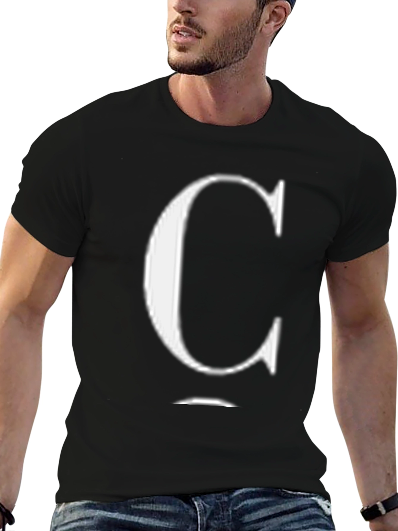 Black Bold 'C' Graphic Tee - Stylish Unisex Black T-Shirt view 6
