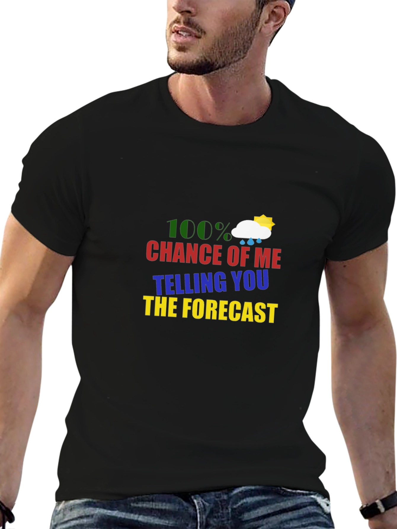 Black Humorous Forecast T-Shirt - Weather Teller Tee view 6