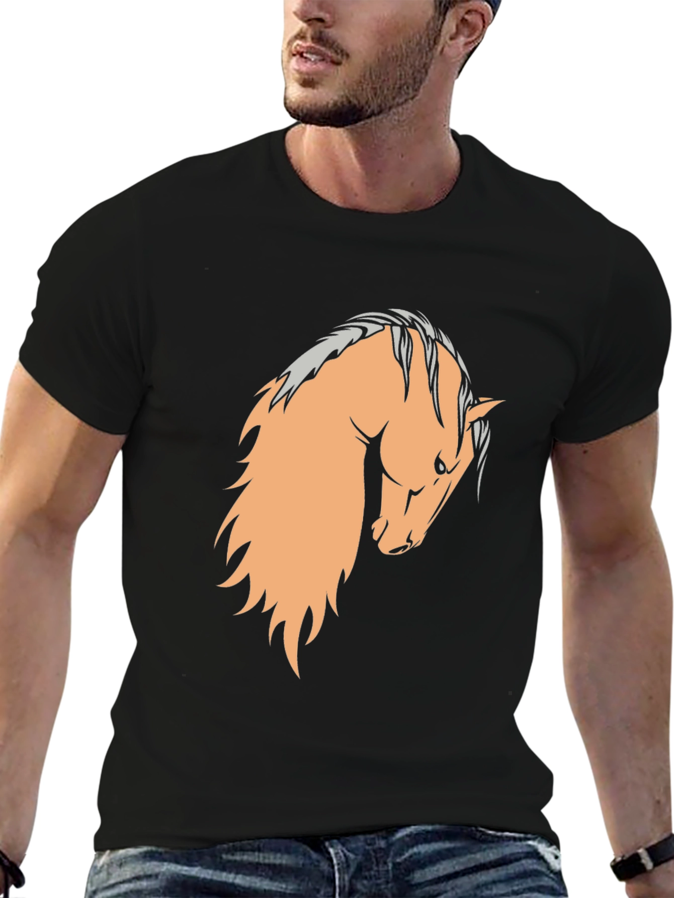 Black Black T-Shirt with Horse Graphic view 6