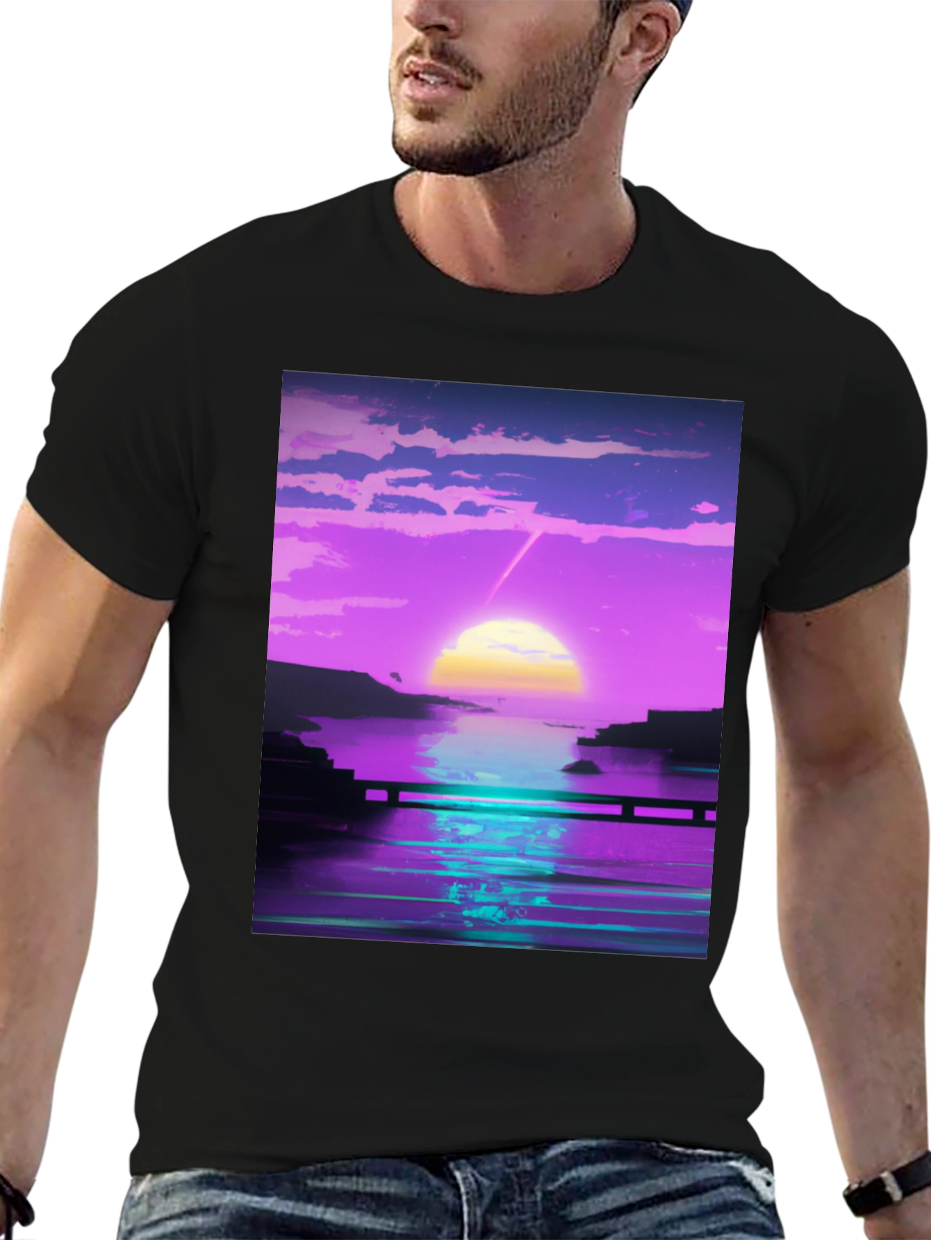 Black Vaporwave Sunset Graphic Tee - Retro Style view 6
