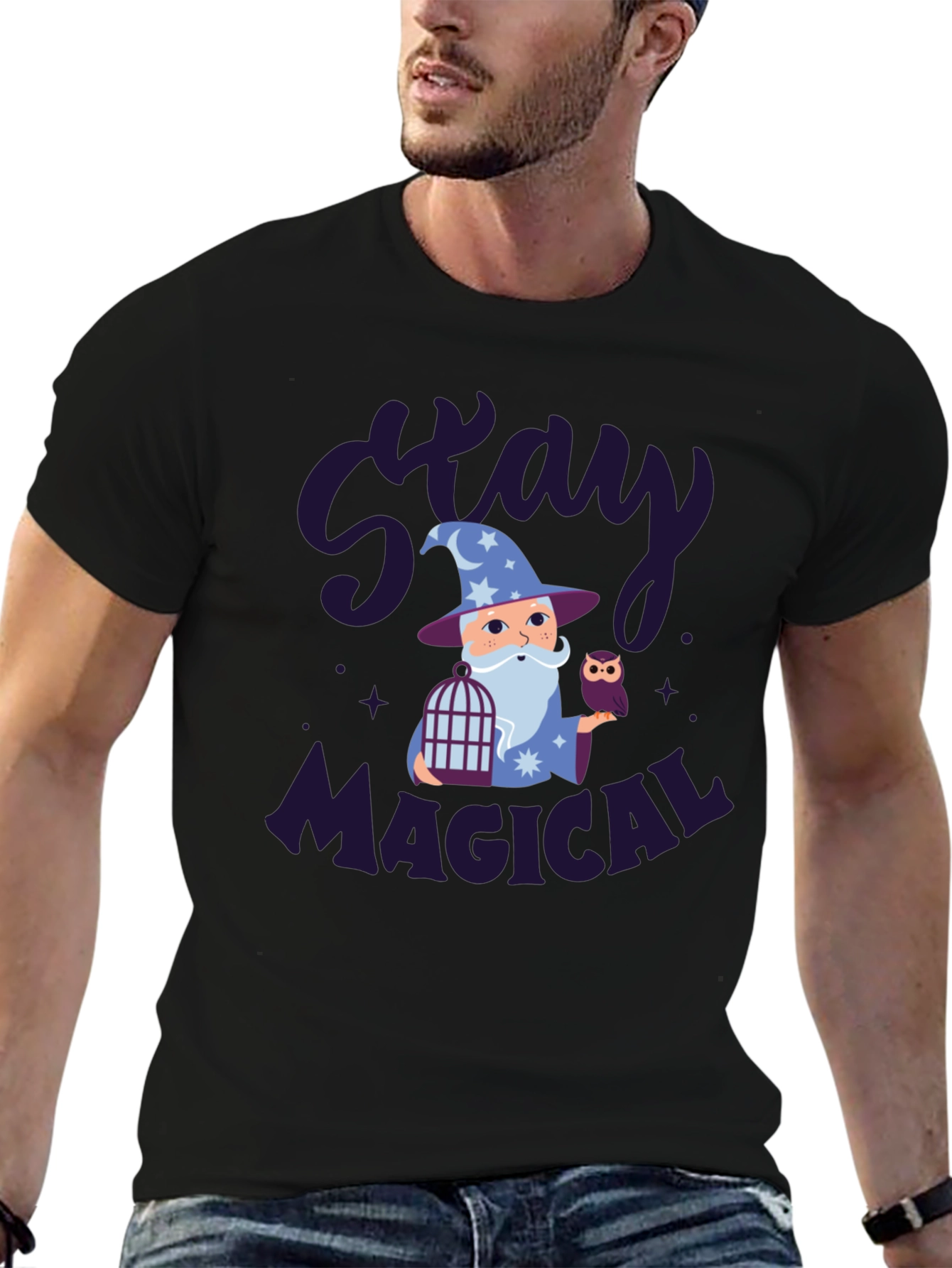 Black Stay Magical Wizard Graphic Tee Shirt view 6