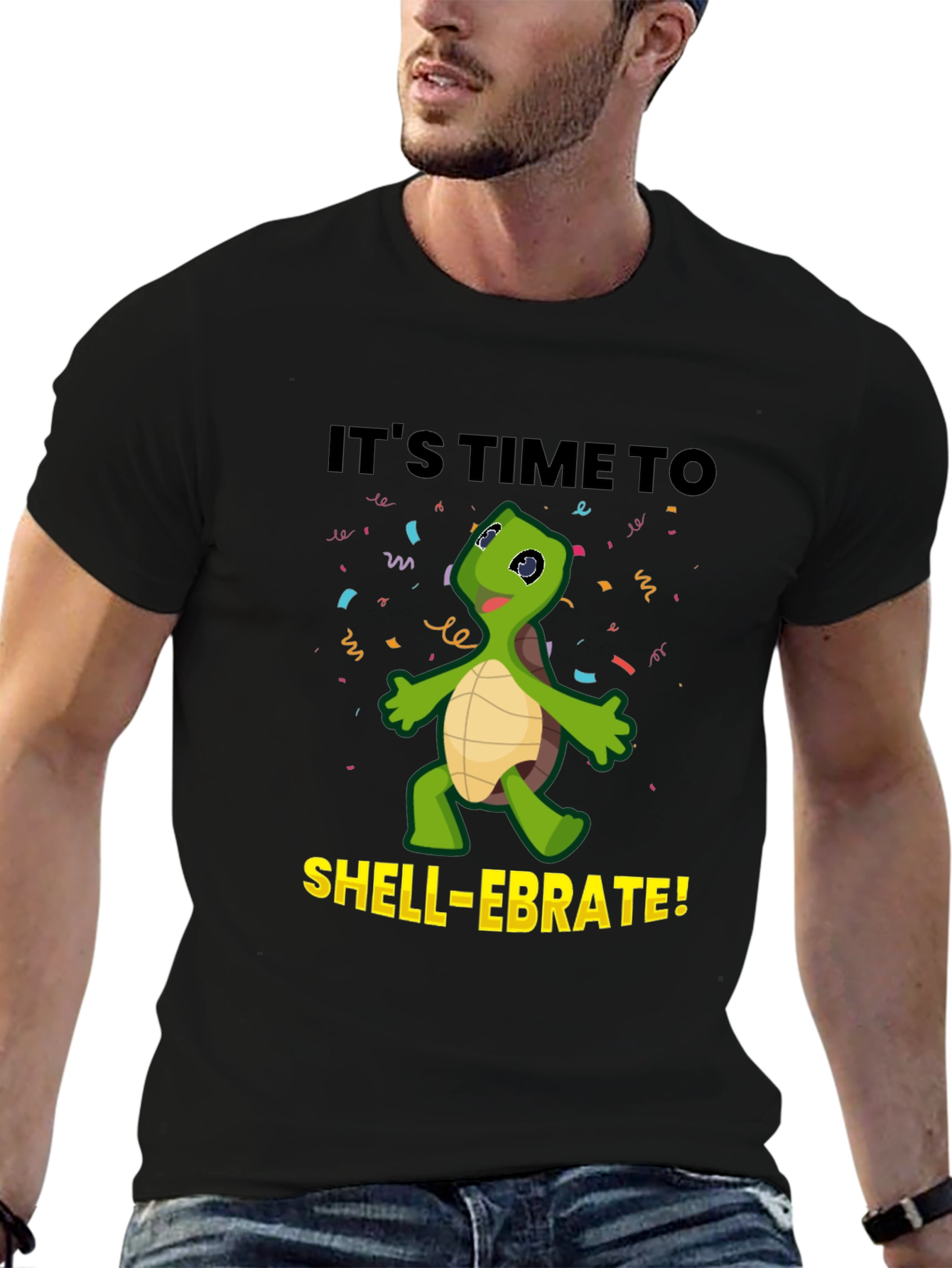 Black It's Time to Shell-ebrate! Fun Turtle T-Shirt view 6