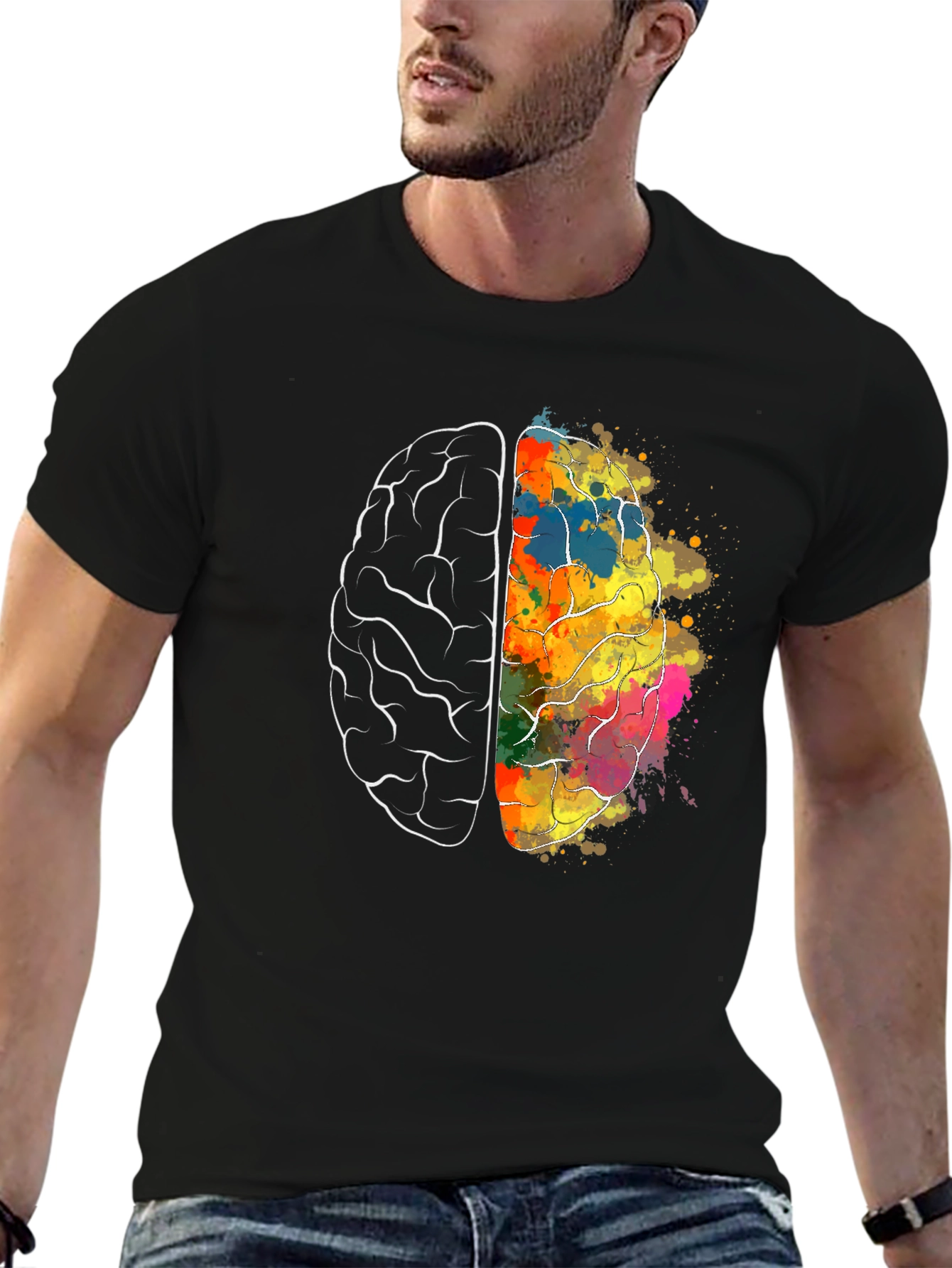 Black Brain Art Graphic T-Shirt - Creative Mind Tee view 6