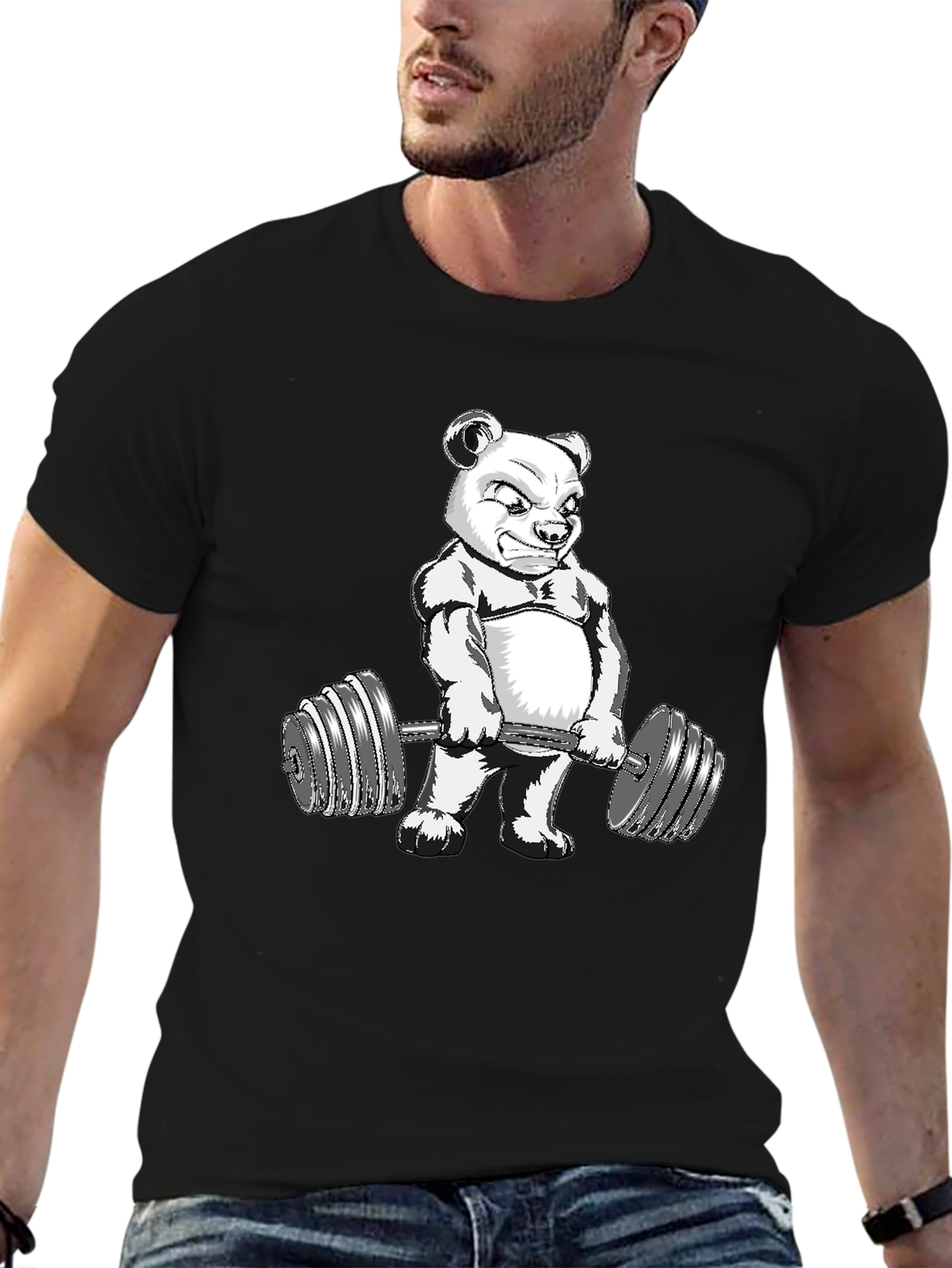 Black Bear Lifting Weights Graphic Tee view 6