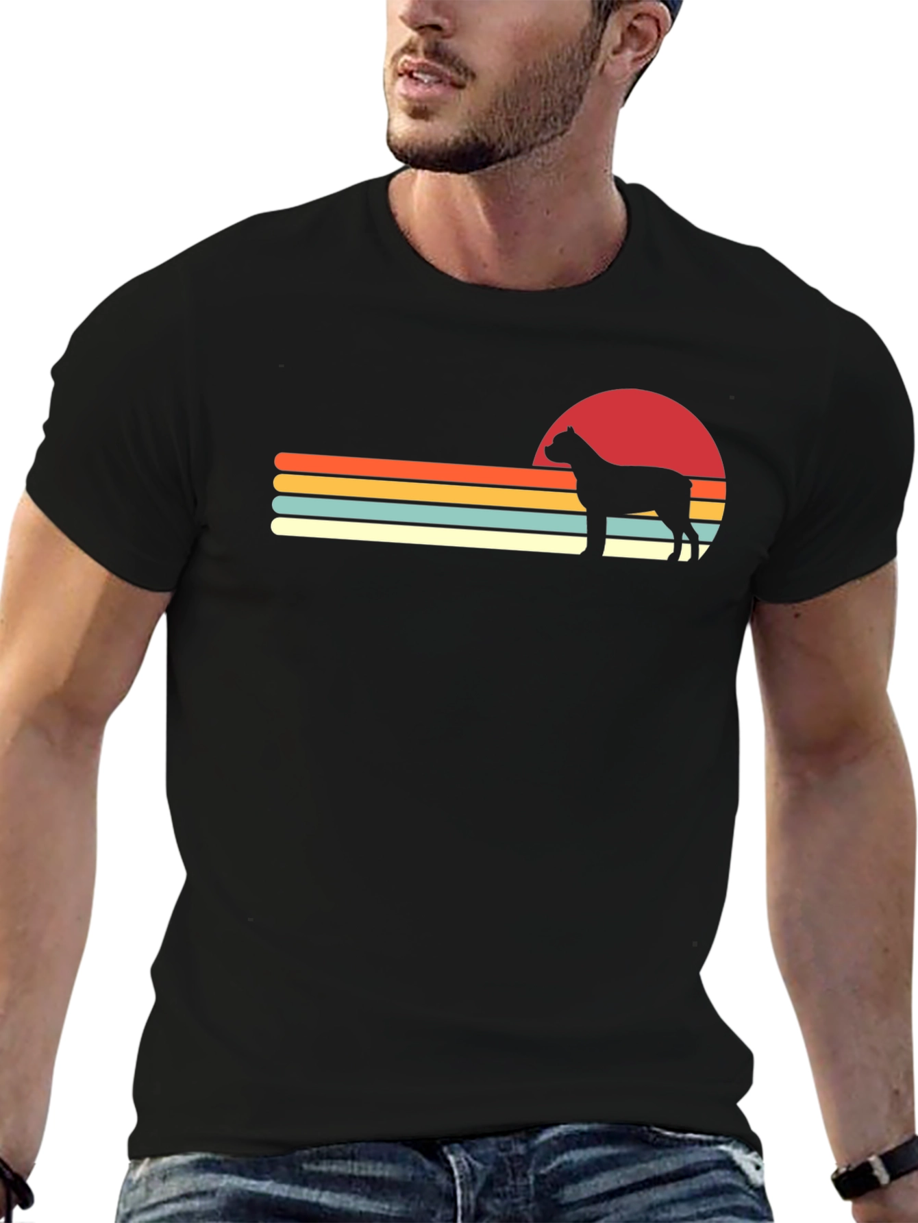 Black Retro Dog Sunset T-Shirt - Black view 6